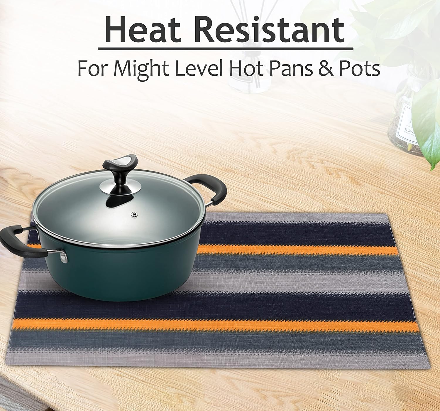 Ruvanti Placemats Set of 6, 100% Cotton Place Mats of 13"x19" – Stripes | Heat, Stain resistant, Washable, Non-Slip