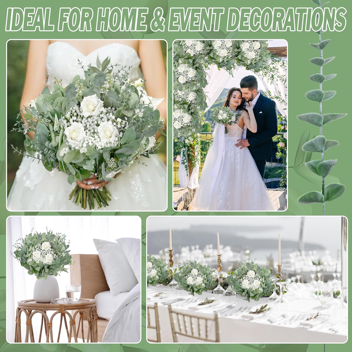5 Kinds Mixed Artificial Eucalyptus Leaves Stems Bulk Babys Breath / Mix Green / Set of 200