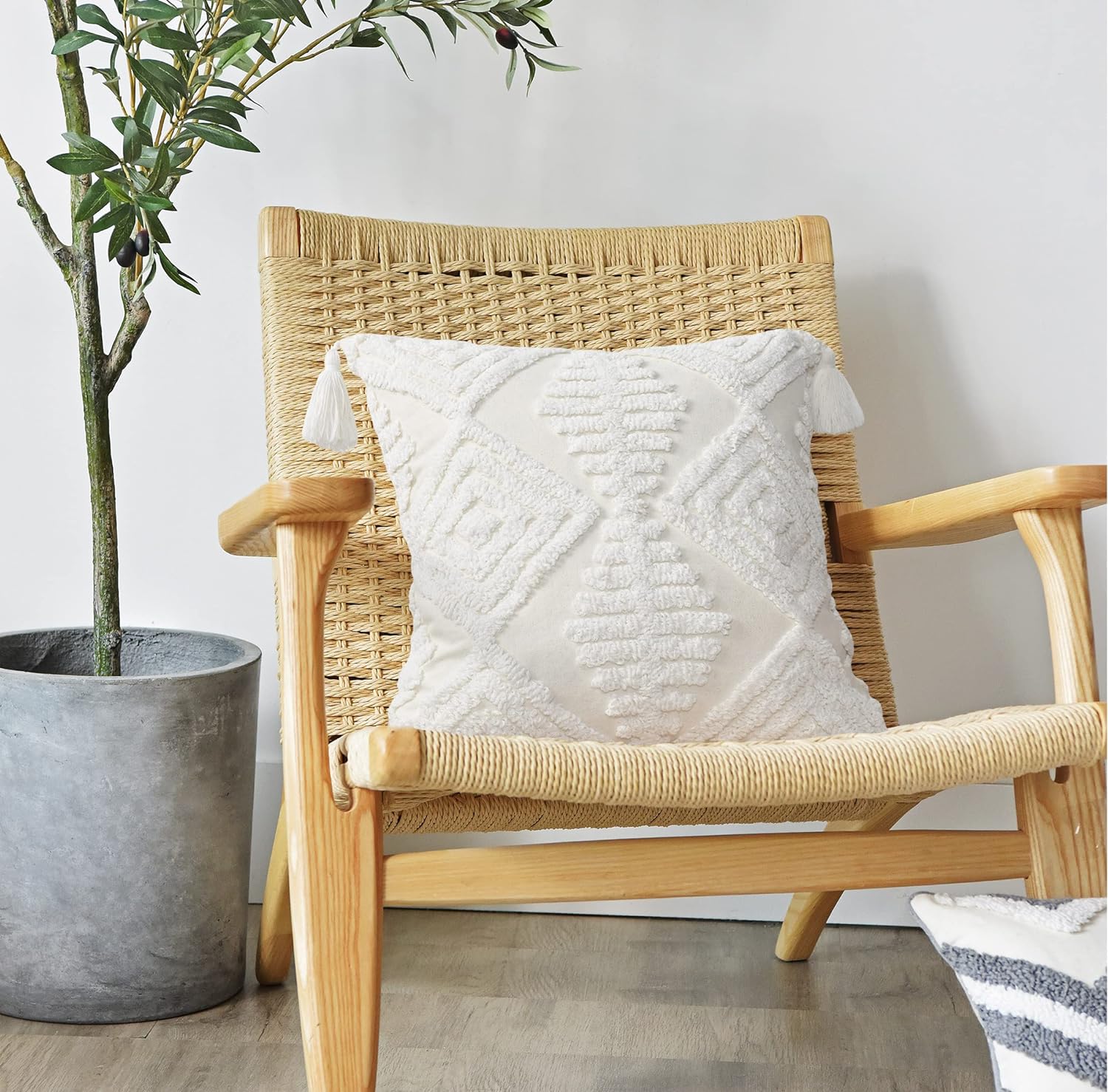 Boho Sofa Throw Pillow Covers / Boho Cream / 18 x 18