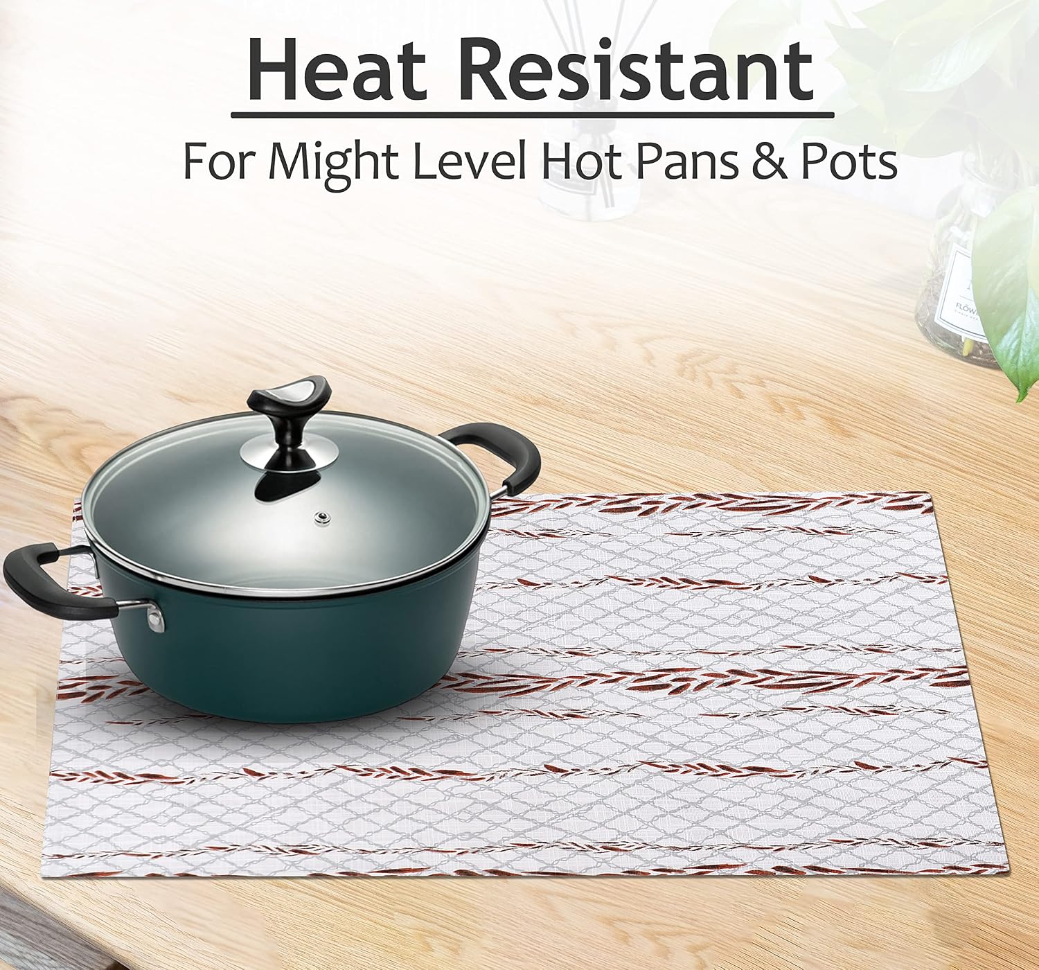 Ruvanti Placemats Set of 6, 100% Cotton Place Mats of 13"x19" – Wheatable | Heat, Stain resistant, Washable, Non-Slip