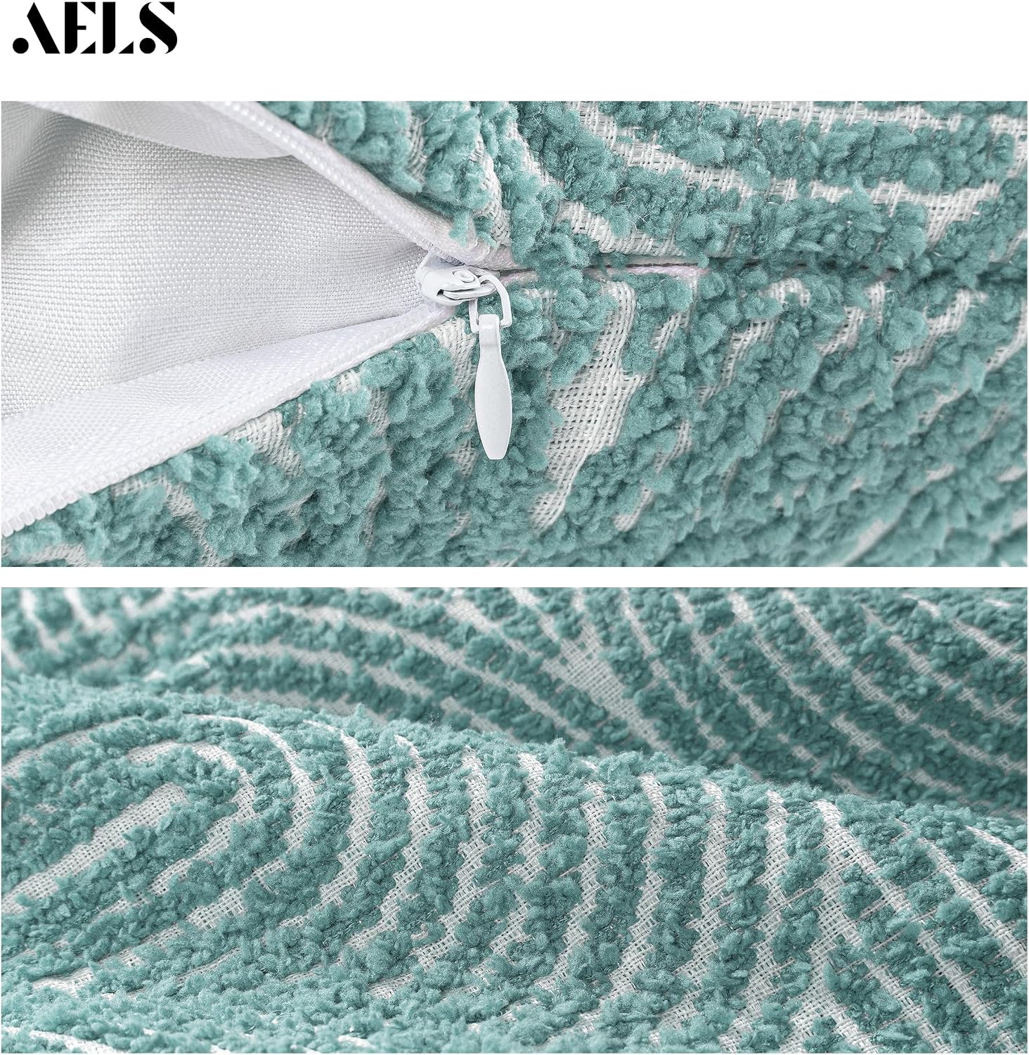 Boho Decorative Textured Throw Pillow Covers / Jade Green / 20 x 20 / Set of 2
