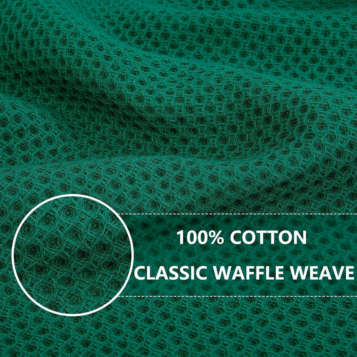 Homaxy 100% Cotton Waffle Weave Kitchen Dish Cloths 18-Pack, Dark Green | 12 x 12 Inches, Ultra Soft Absorbent Dish
