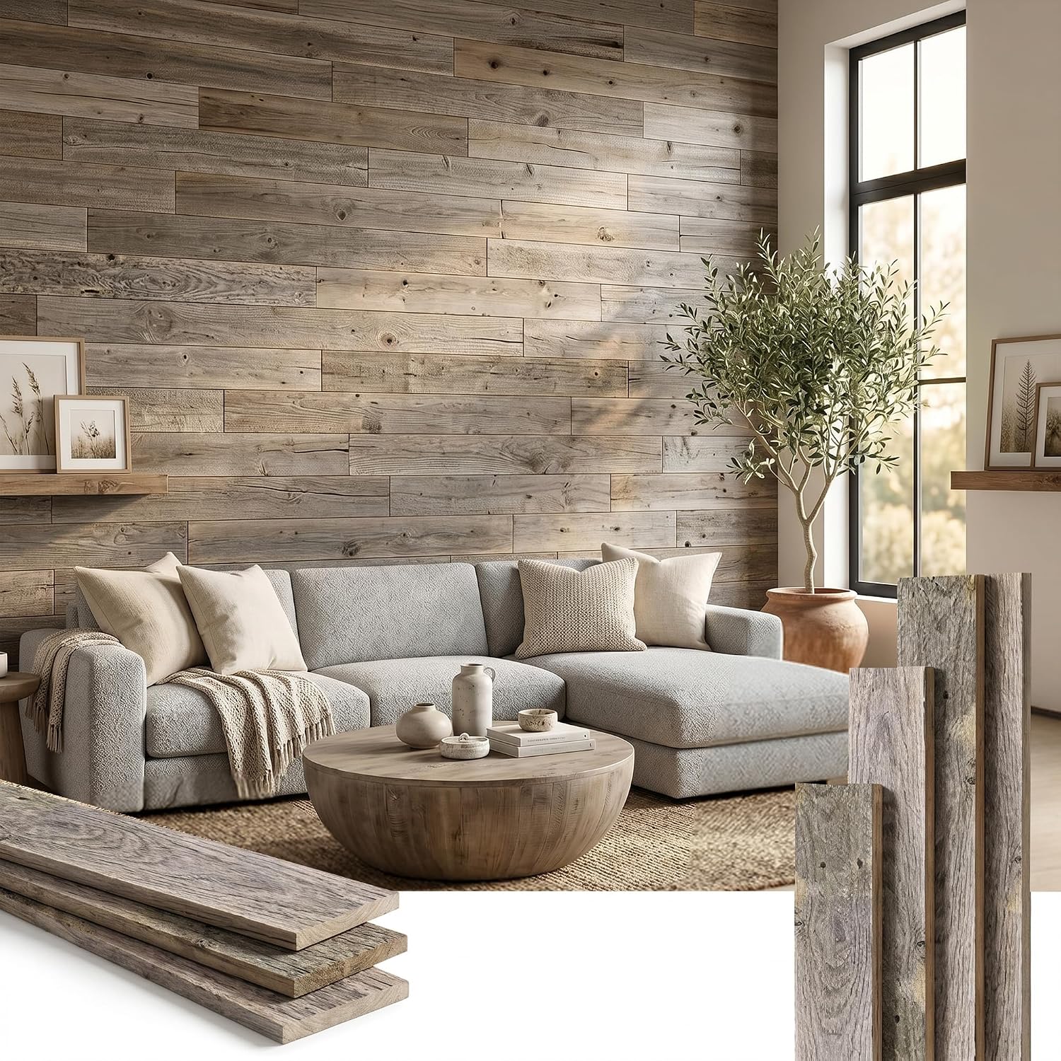Easy Nail-Up Shiplap Panels for Rustic Wood Wall Paneling Weathered / Natural
