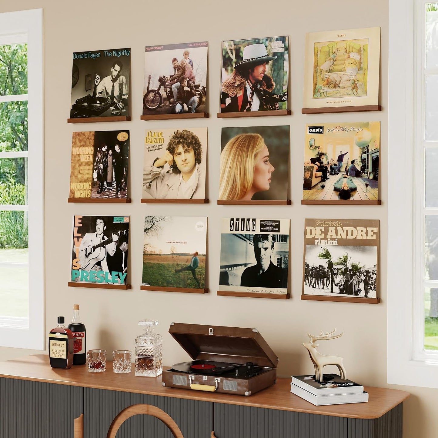 Emfogo Vinyl Record Shelf Wall Mount, 12 Pack Album Record Holder Wall, 12 inch Vinyl Record Storage Shelves Wall, Wood