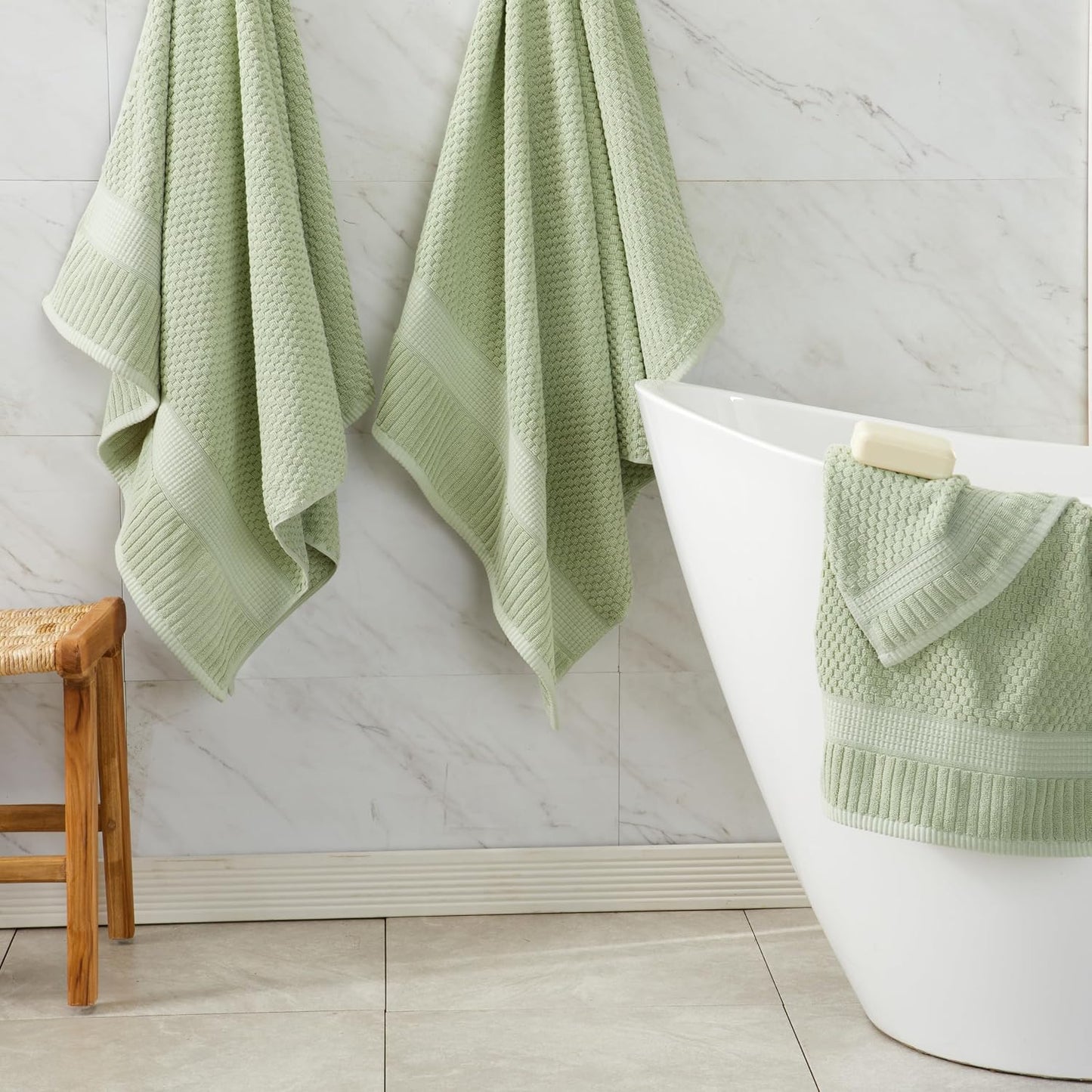 NY Loft 100% Cotton 6-Piece Bath Towel Set | Sage | Oeko-TEX | Quick-Dry | 30" x 52" Bath Towels | 16" x 28" Hand