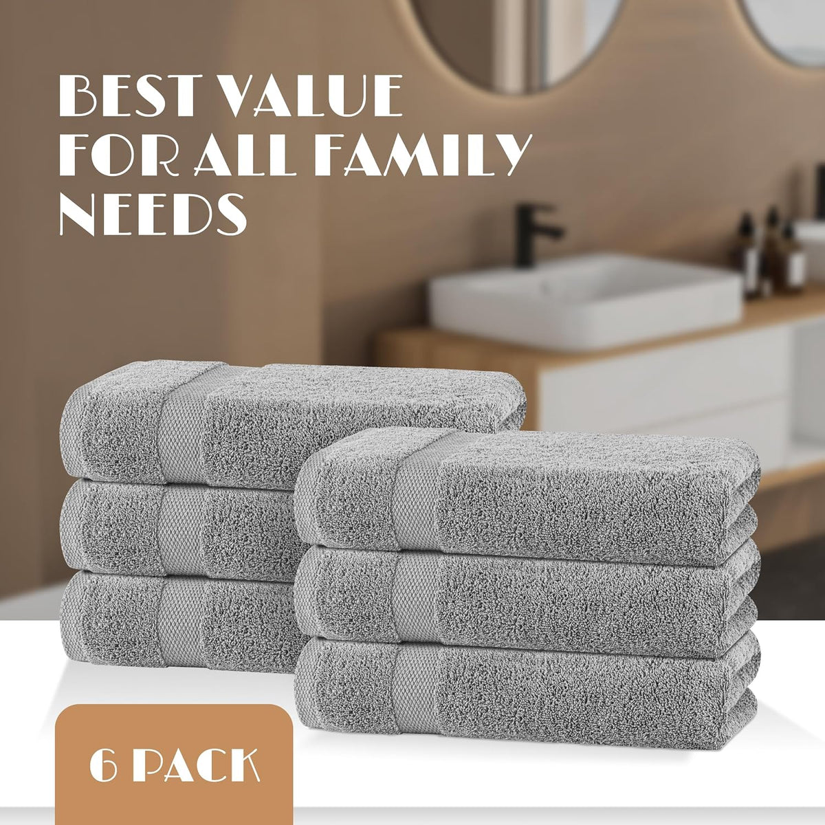 White Classic Wealuxe Light Gray Bath Towels 24x50 Inch, Cotton Towel Set for Bathroom, Hotel, Gym, Spa, Soft Extra