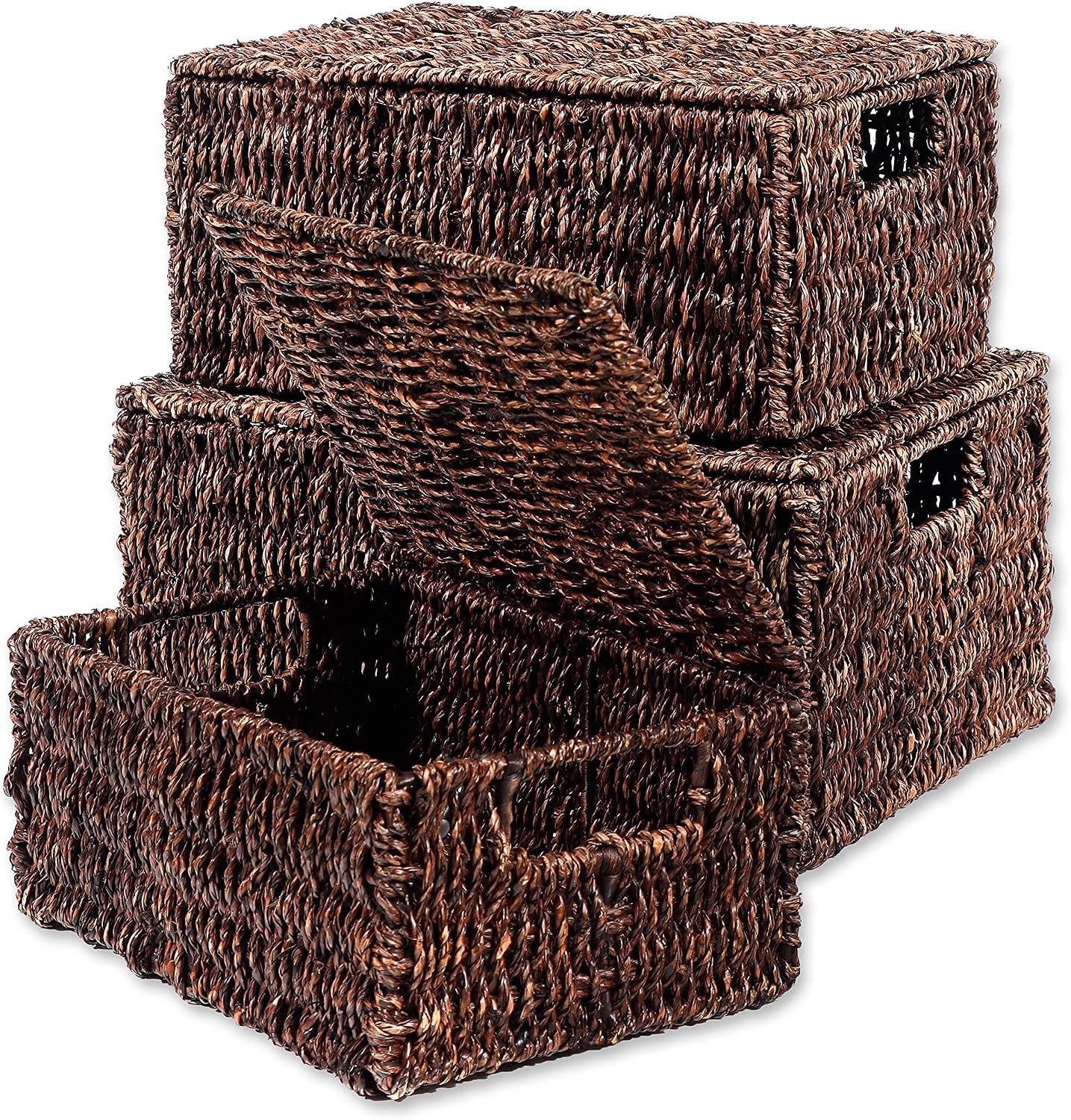 Rectangular Seagrass Baskets / Brown / Small / Set of 3