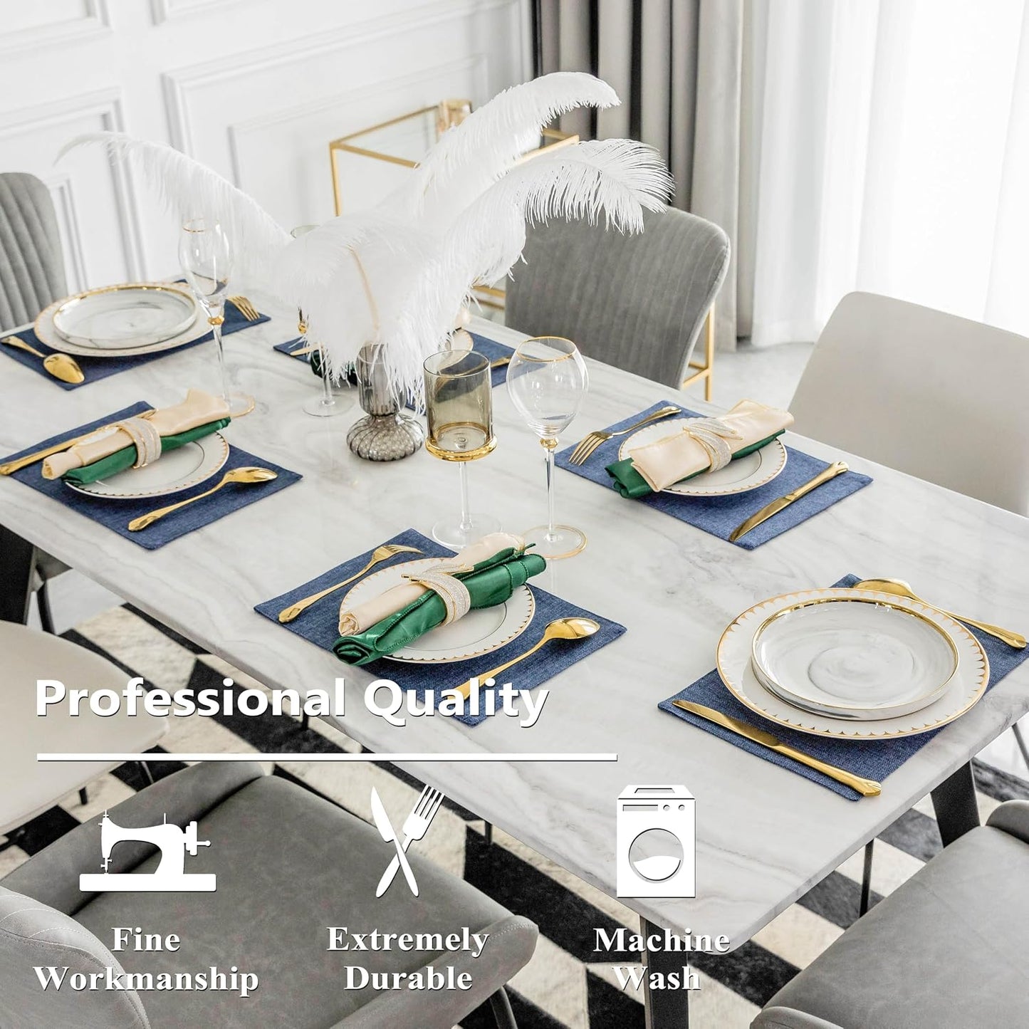 Home Brilliant Set of 8 Placemats Blue Placemats Heat Resistant Dining Table Place Mats Kitchen Table Mats, Navy Blue