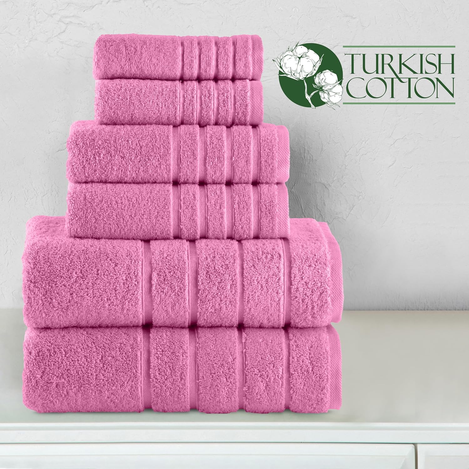 Elegant Comfort 4 Lines Viscose Stripe 6-Piece Premium Towel Set - 100% Turkish Cotton High Absorbent Luxury Bathroom