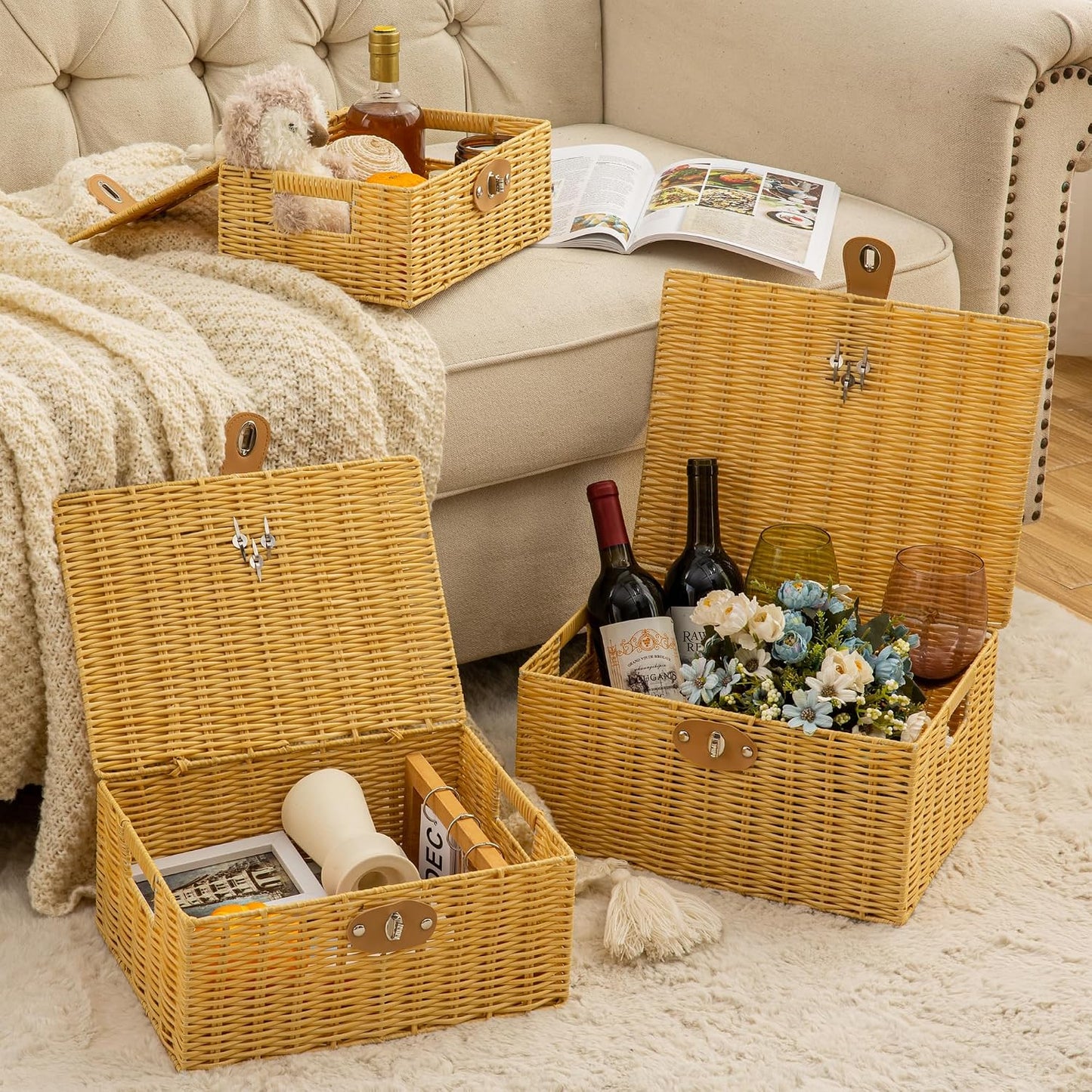 Woven Baskets / Wicker Storage Baskets / Set of 3
