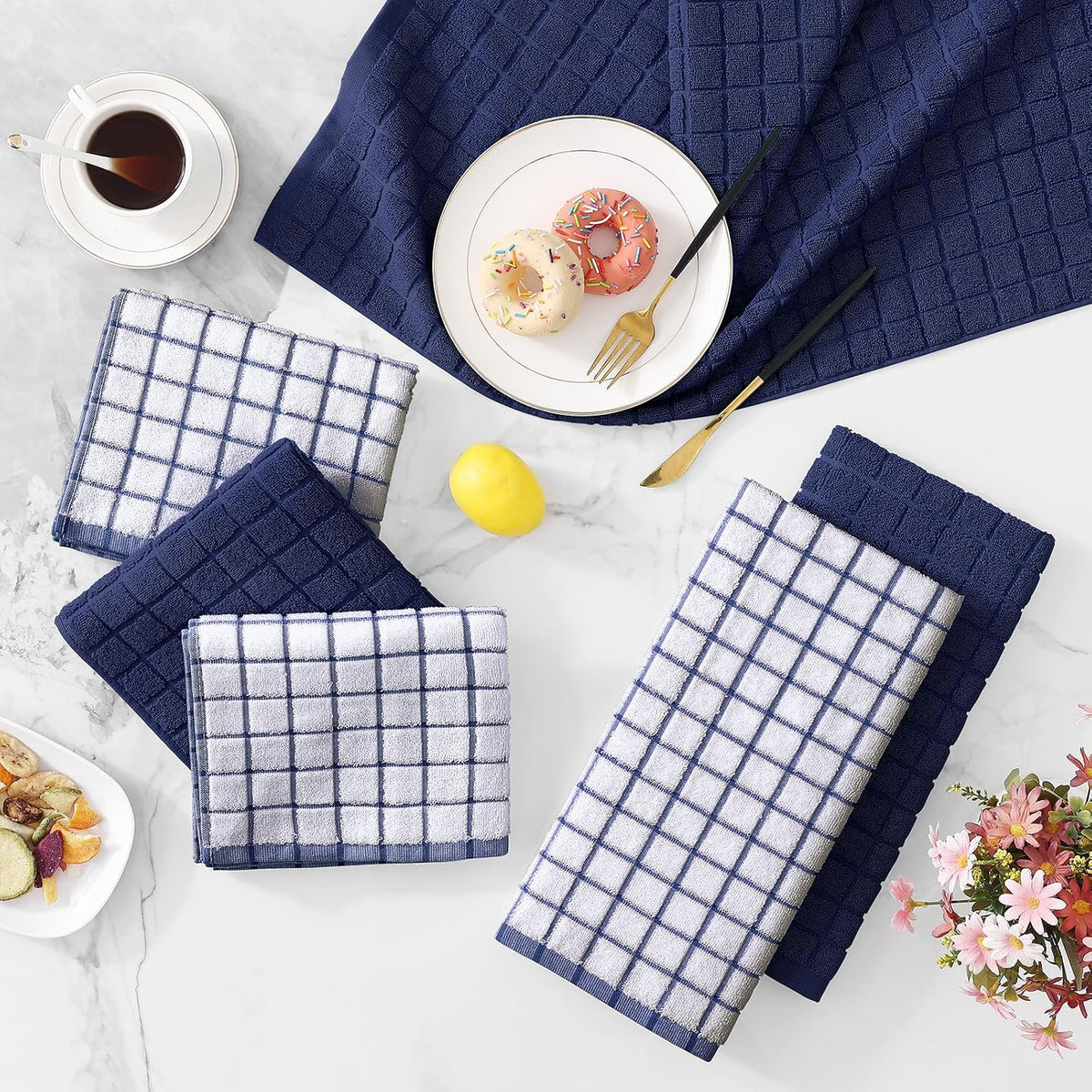 Homaxy Large Premium Cotton Kitchen Towels 16"x 28", 8 Pack, Dusty Blue | Natural Ring Spun 390 GSM Dish Towels, Super