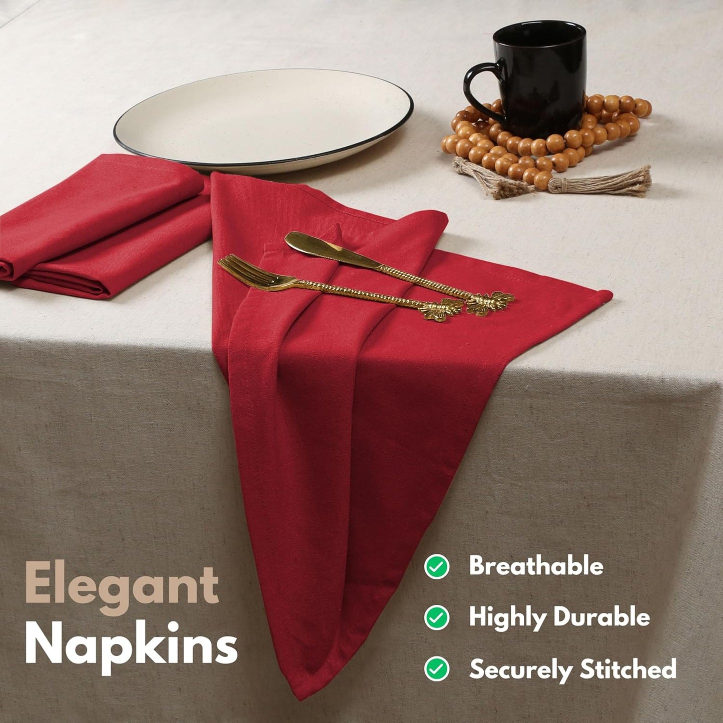 Native Fab Cloth Napkin Set of 12, 100% Cotton, Washable, Reusable Dinner Cloth Napkin 17x17 inches, Table Decor