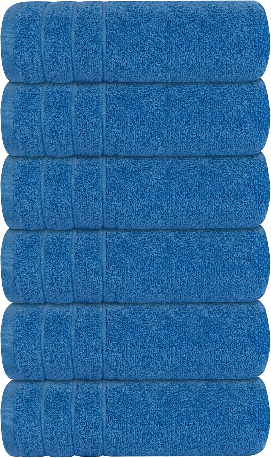 6 Piece Hand Towels Set 16 x 28 Inches, Blue | 100% Cotton, Lighter Weight, Quick to Dry, 16 x 28 Inches, Super Soft &