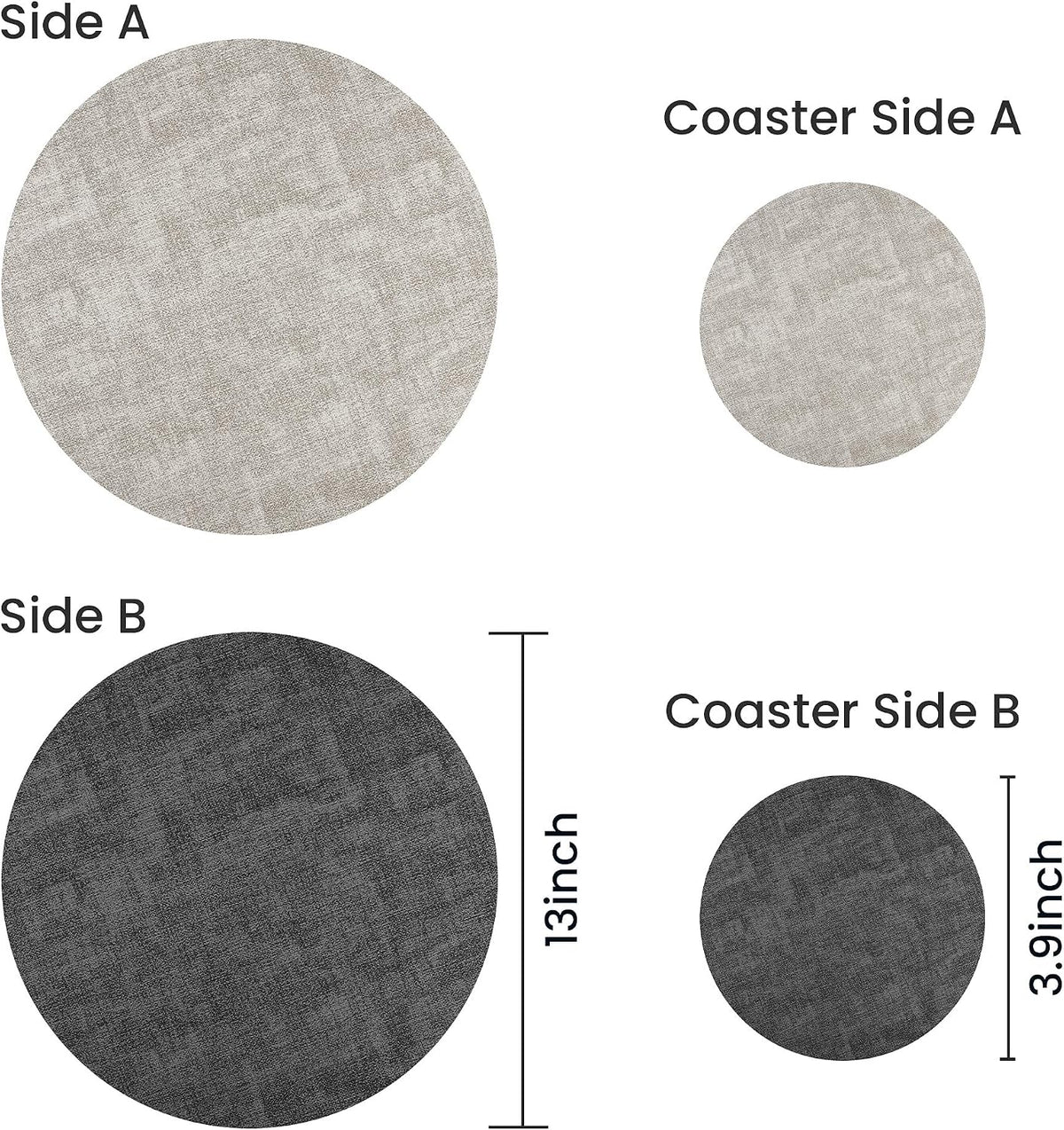 Fyvva Placemats Set of 12, 13" Round Reversible Faux Leather with Coasters | Wipeable & Waterproof Table Mats, Heat