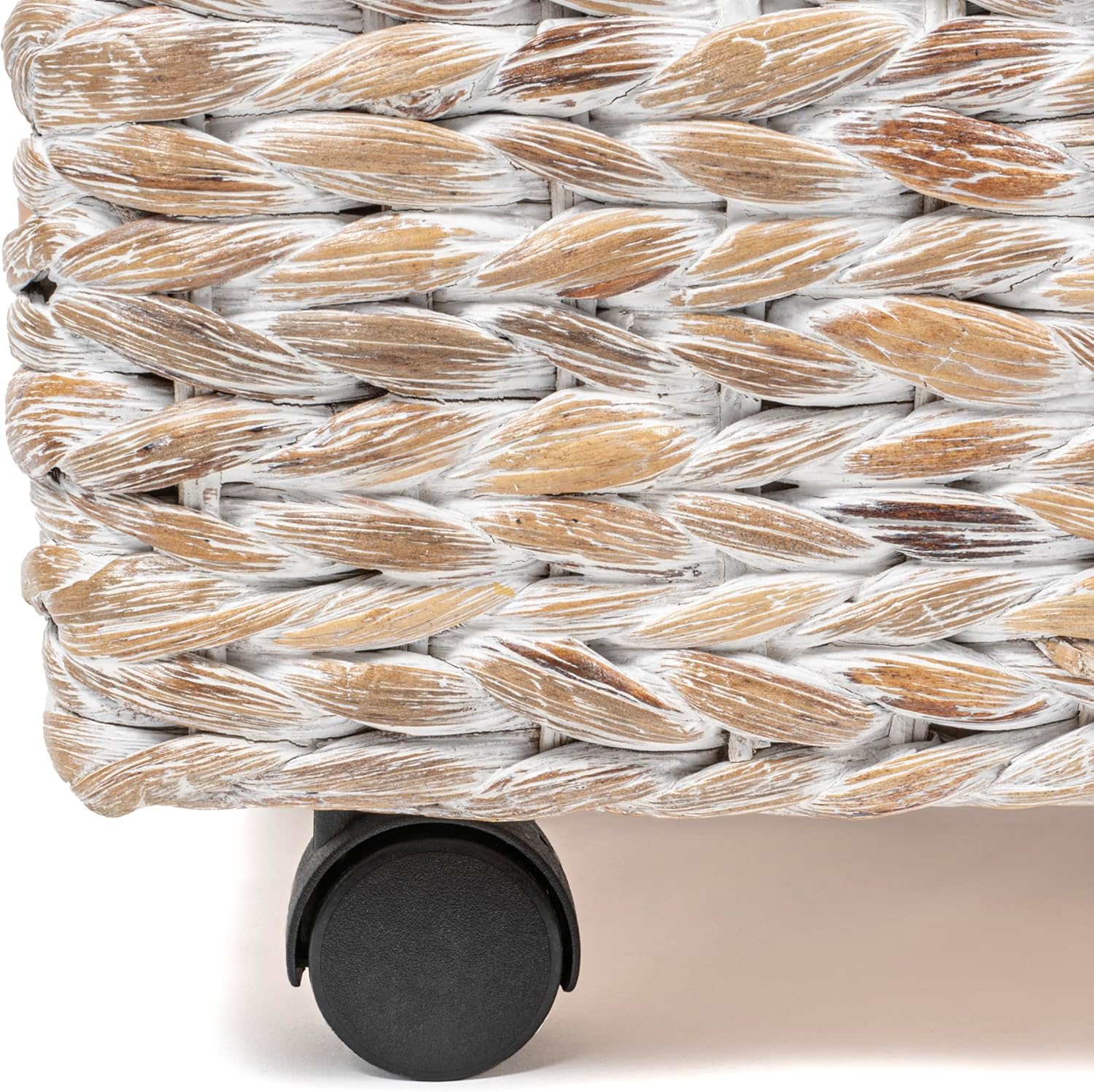 BSK1006C 26.38" Chett Minimalist Hand-Woven Hyacinth/Wood Underbed Storage Bin / White Wash