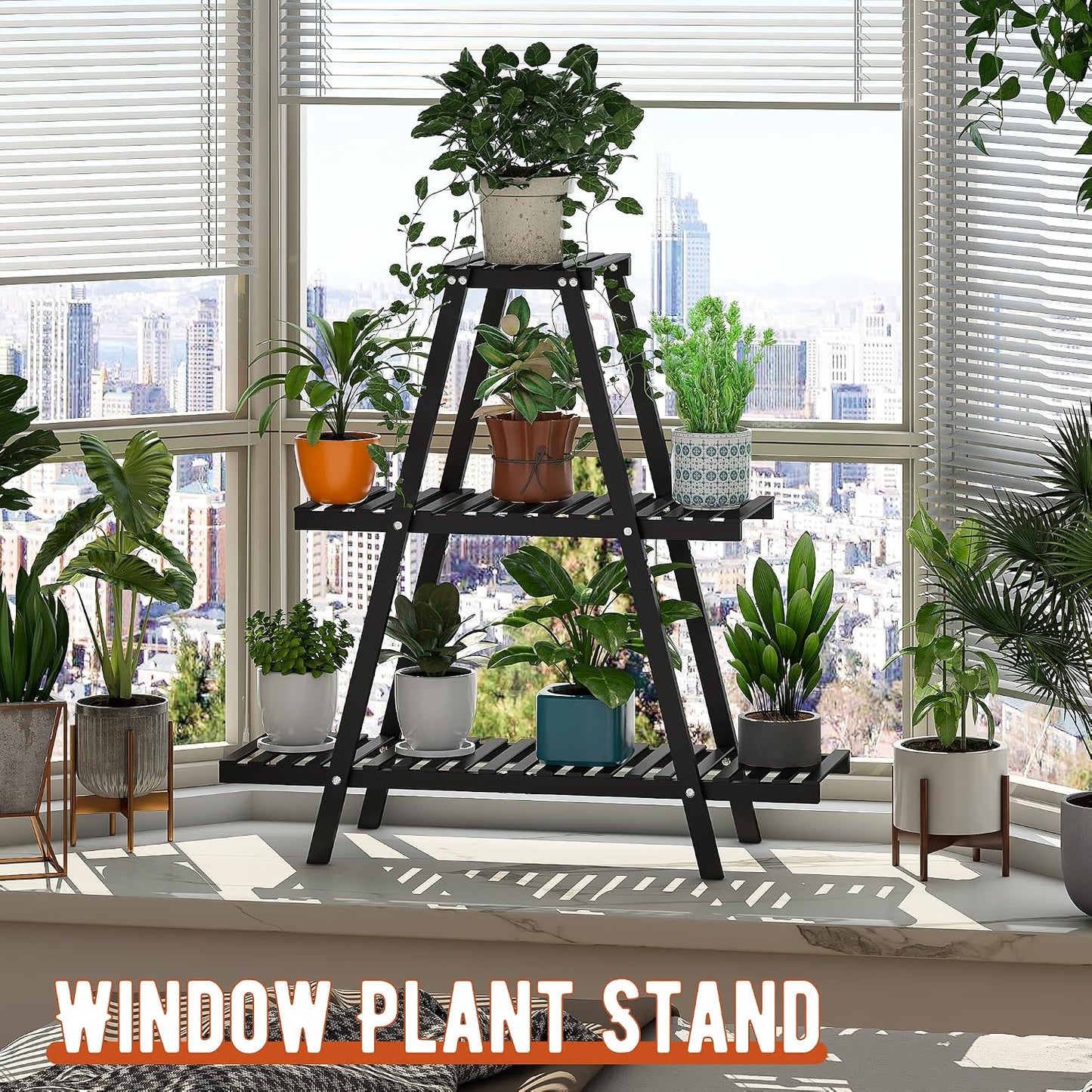 GHWIE Plant Stand Indoor Plant Shelf Outdoor bamboo Plant Rack, 3 Tiers Ladder Plant Holder Flower Stand for Living