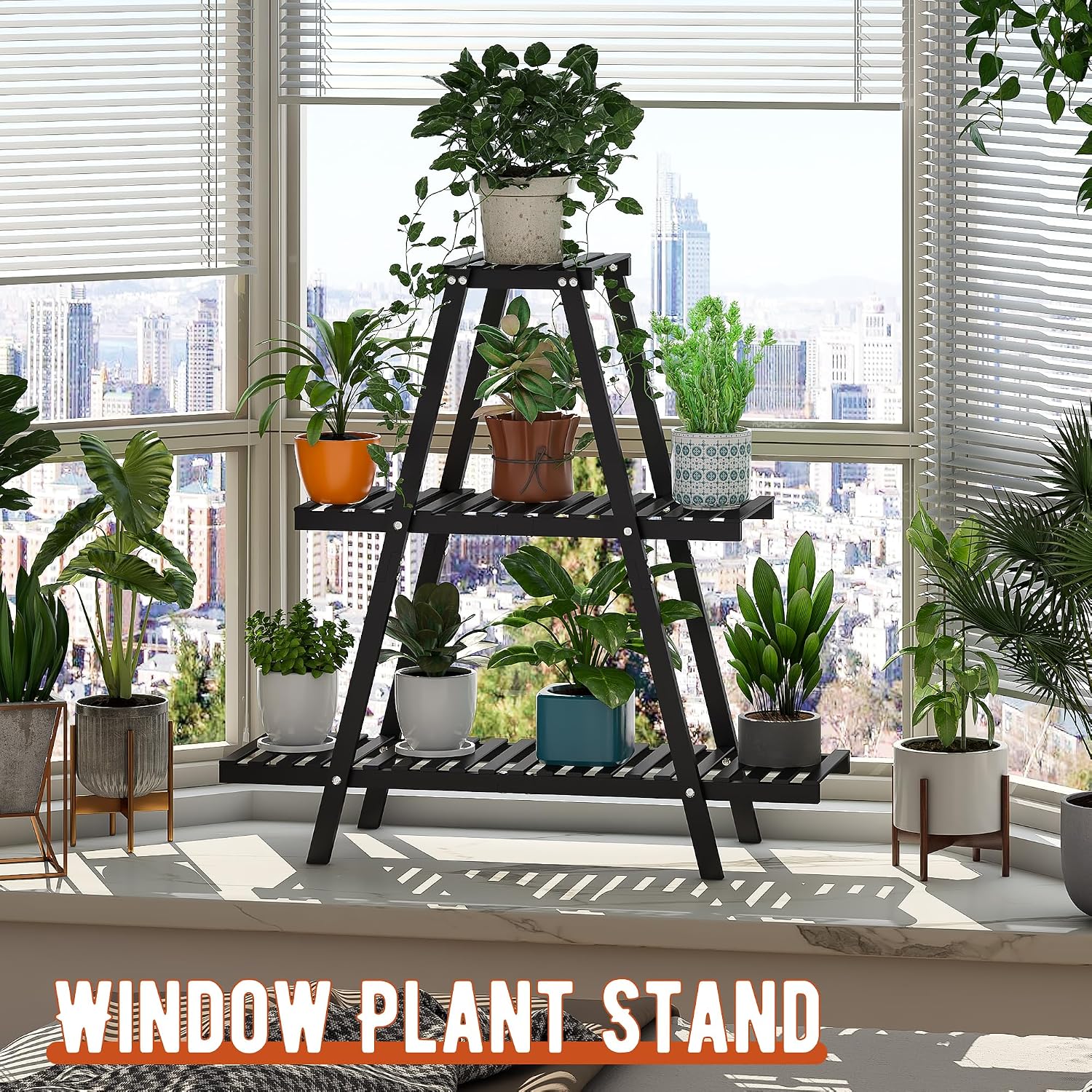 GHWIE Plant Stand Indoor Plant Shelf Outdoor bamboo Plant Rack, 3 Tiers Ladder Plant Holder Flower Stand for Living