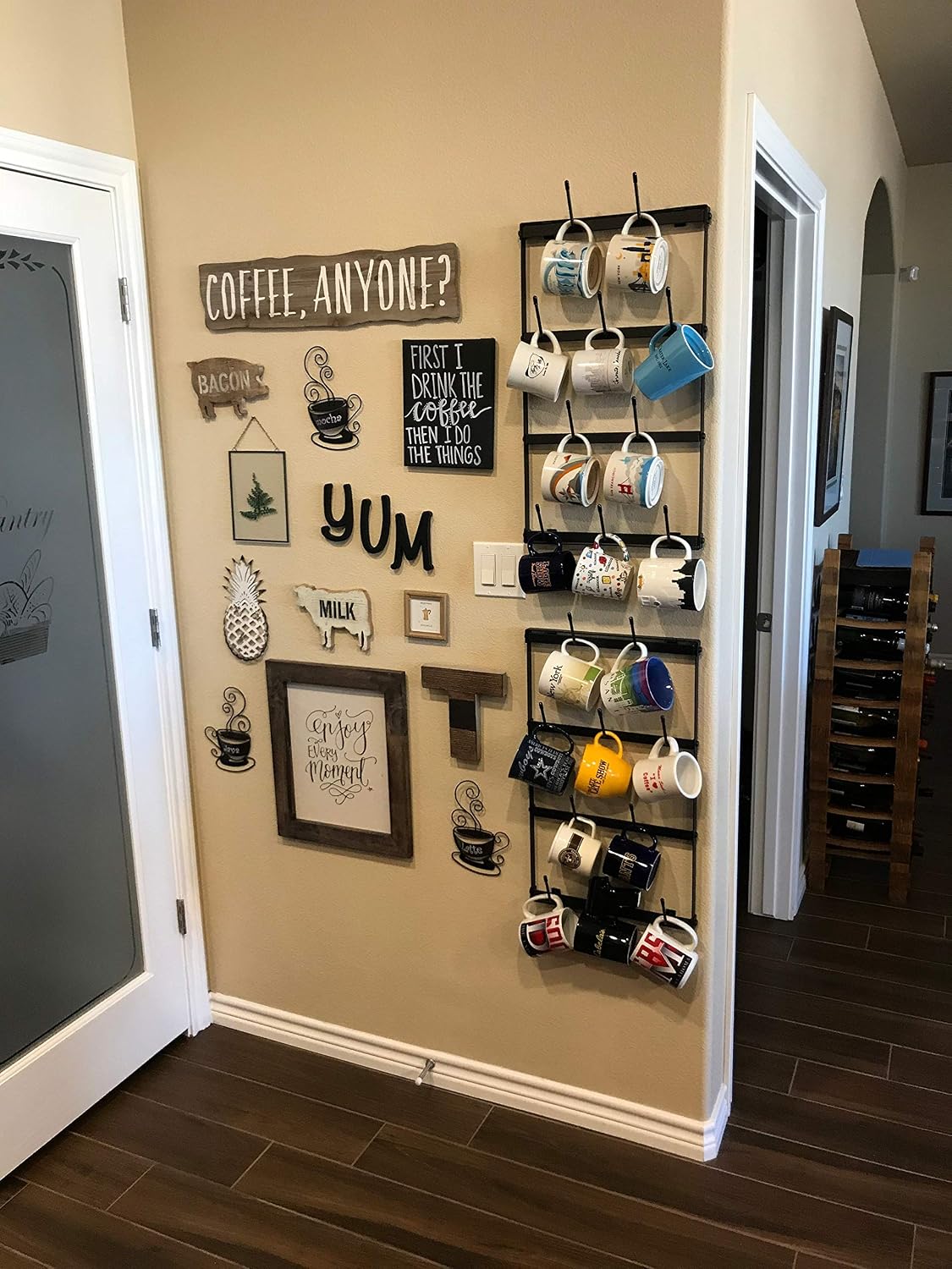 Mug Rack with Sturdy Steel Frame, Matte Black Finish, Removable Rubber Caps, Wall Mounted (Mini ‎14" x 24")