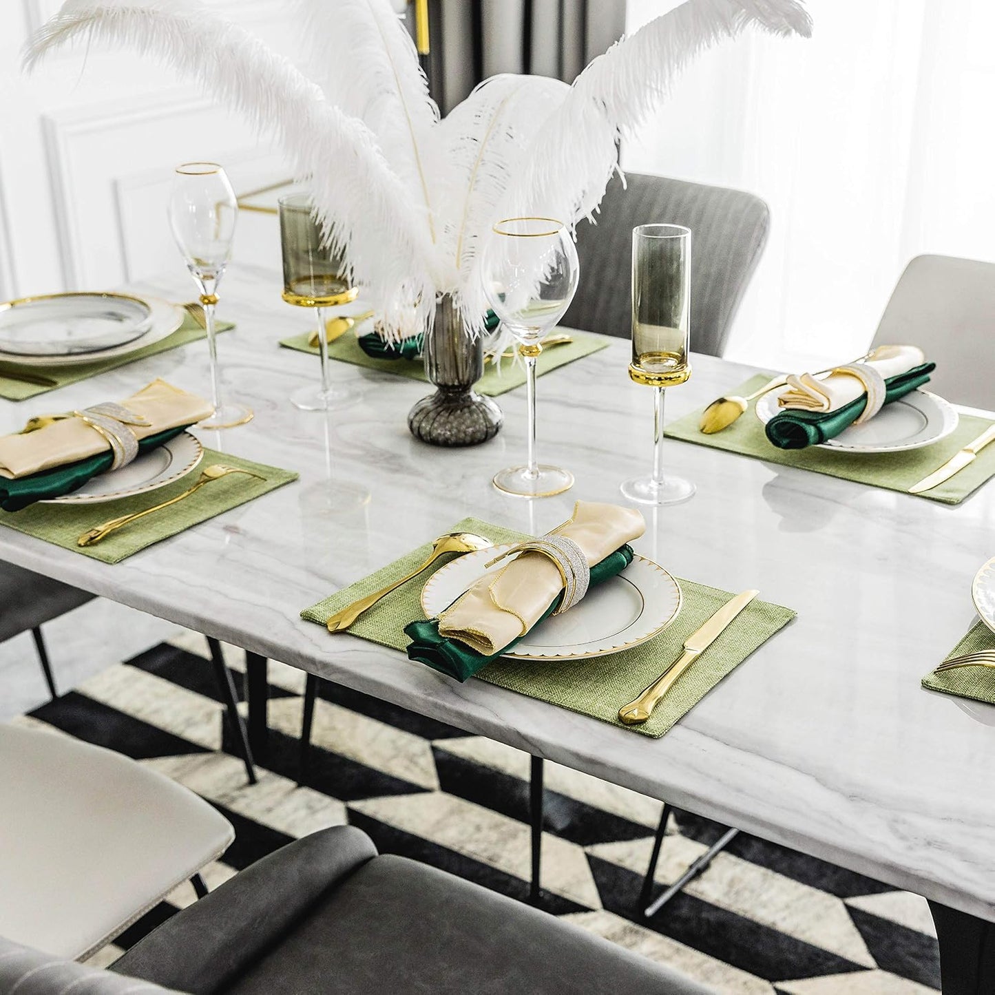 Home Brilliant Green Placemat Set of 8 Washable Place Mats Placemats Heat Resistant Sage Placemat for Dining Table