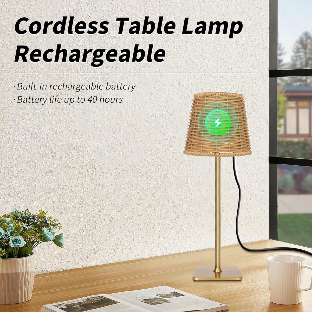 Mr. White Outdoor Waterproof Cordless Wireless Rechargeable Portable Top Touch Battery Operated Powered LED Table Lamp
