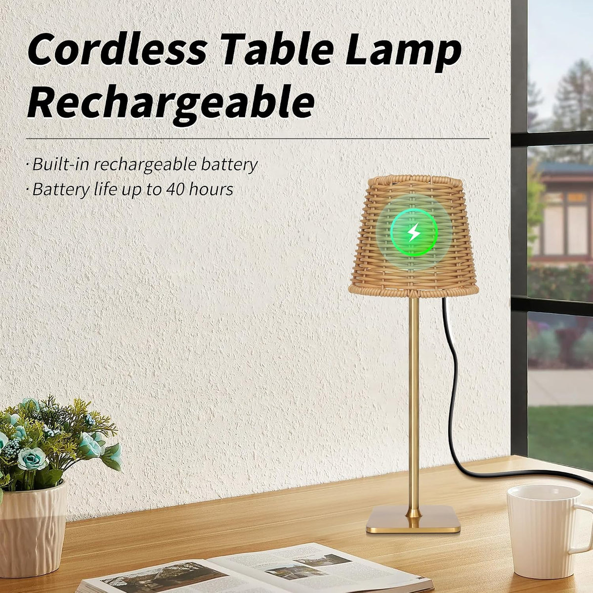 Mr. White Outdoor Waterproof Cordless Set of 2 Rechargeable Portable Top Touch Battery Operated Powered LED Table Lamp