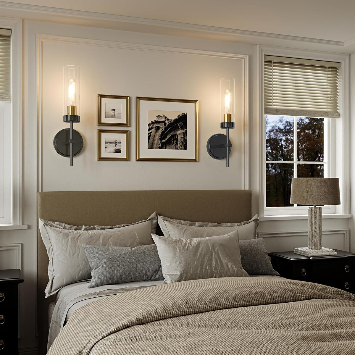 Black Gold Battery Operated Wall Sconce Set of 2, Wireless Wall Sconces with Remote, Rechargeable 3000K Dimmable Wall