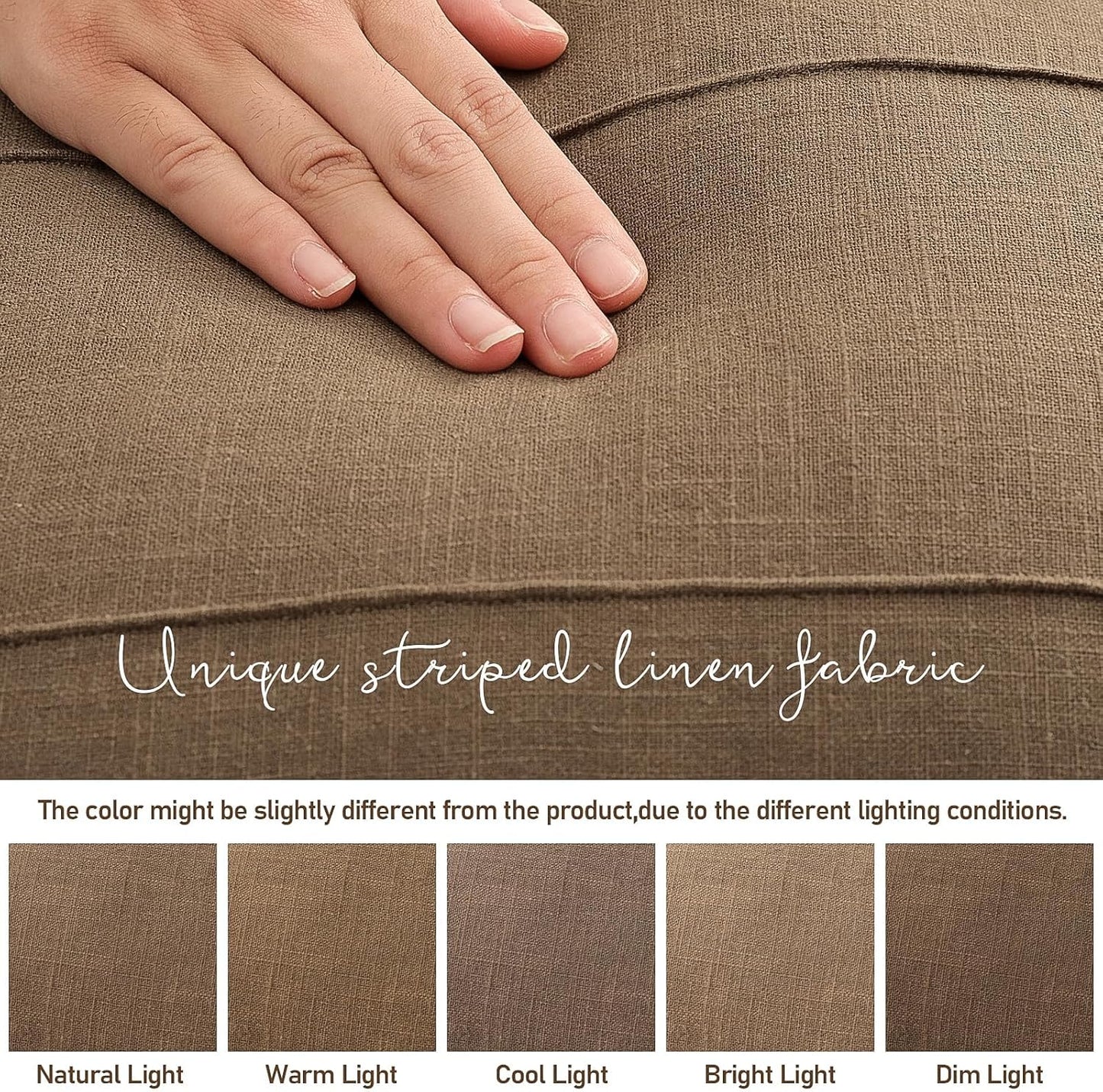 Decorative Linen Throw Pillow Covers Solid Handcrafted Striped / Coco Brown / 18 x 18 / Set of 2
