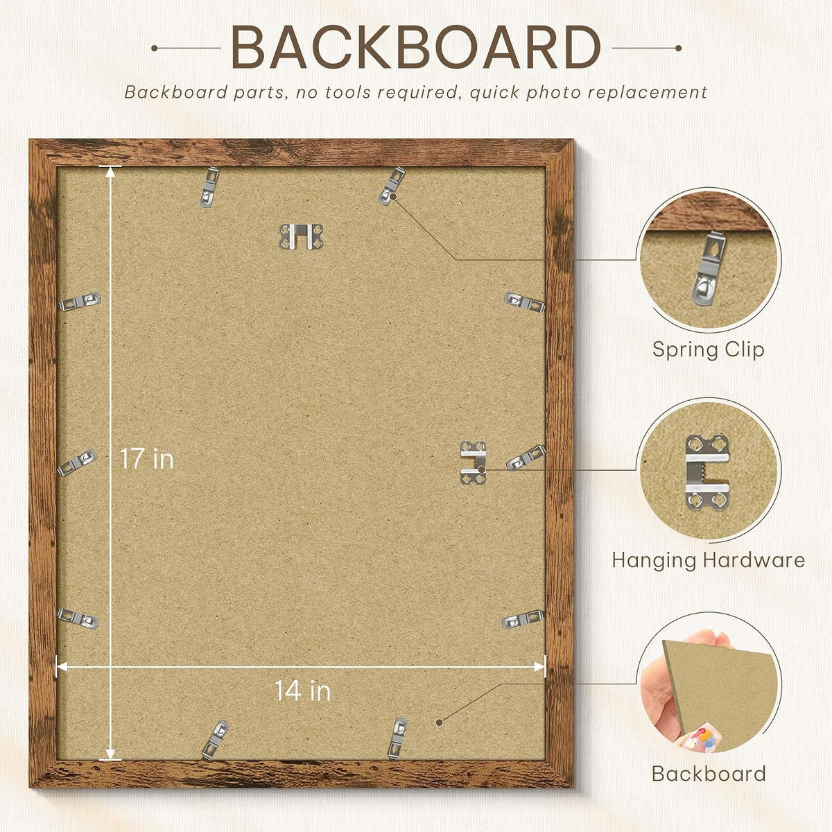 14x17 Rustic Brown Picture Frame, Poster Frame for Wall, 3 Pack | Fits 10x14 Photos With Mat or 14x17 Without Mat