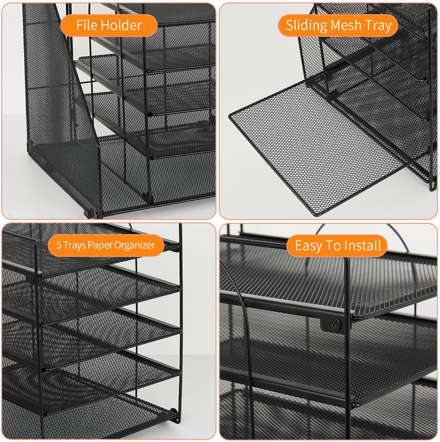 LEKETREE Desk Organizers and Accessories, 5-Tier Paper Letter Tray Organizer with File Holder, Desktop Organizer for