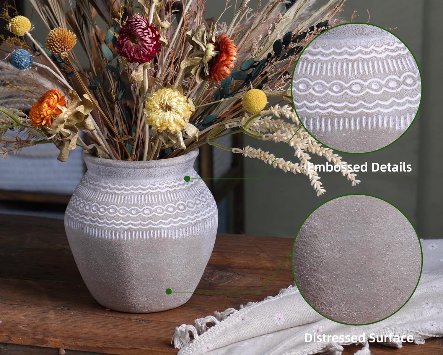 Ceramic Rustic Farmhouse Vase / Gray