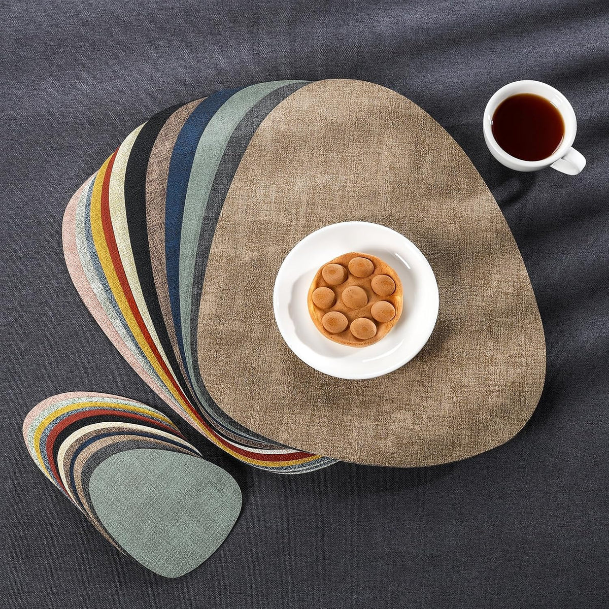 Faux Leather Placemats Set of 6, Dual Sided with Drink Coasters | Washable Wipeable Place Mats, Non Slip Heat Resistant