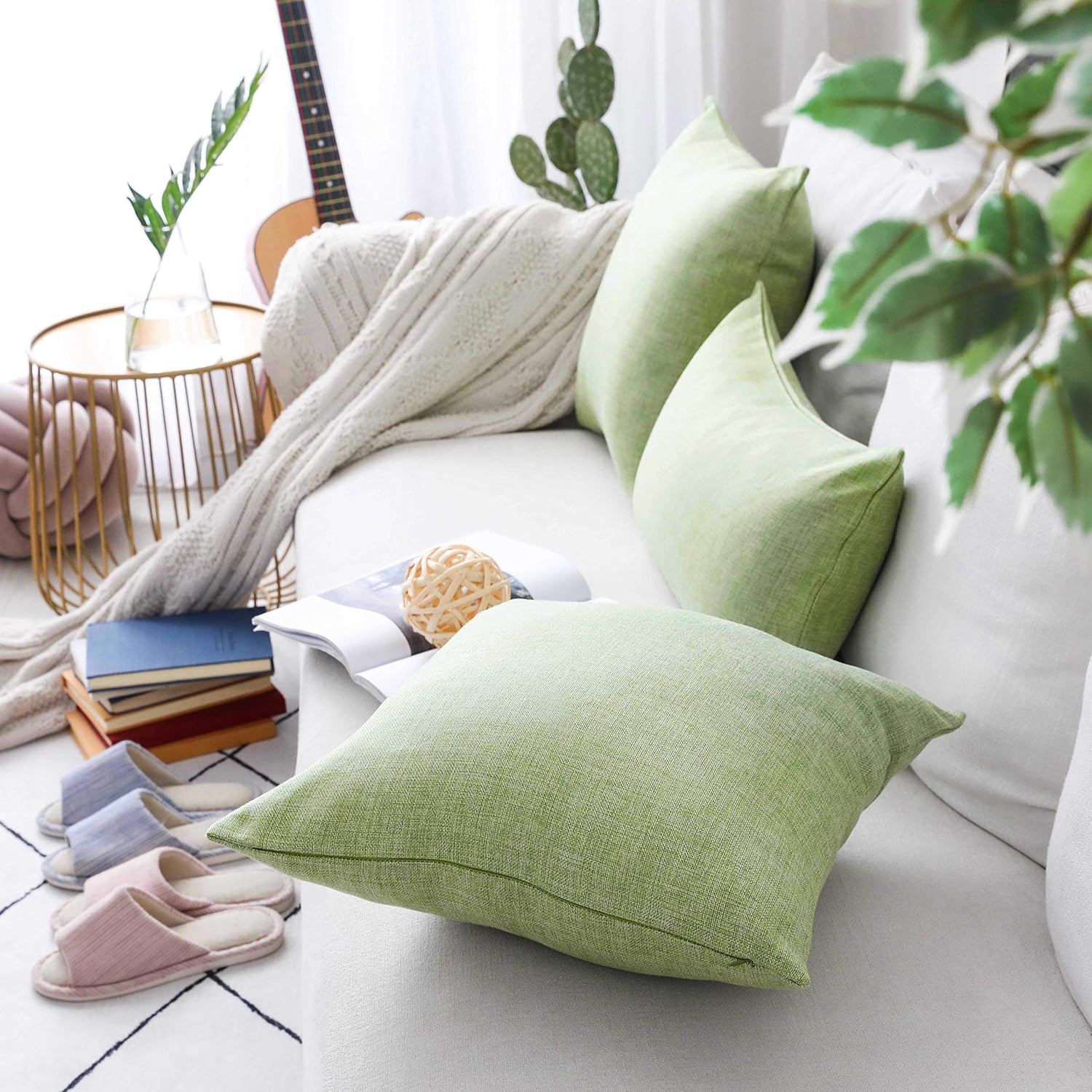 Pillow Covers Linen Textured Decorative Pillowcases for Bed Sage / 18 x 18 / Grass Green / Set of 4