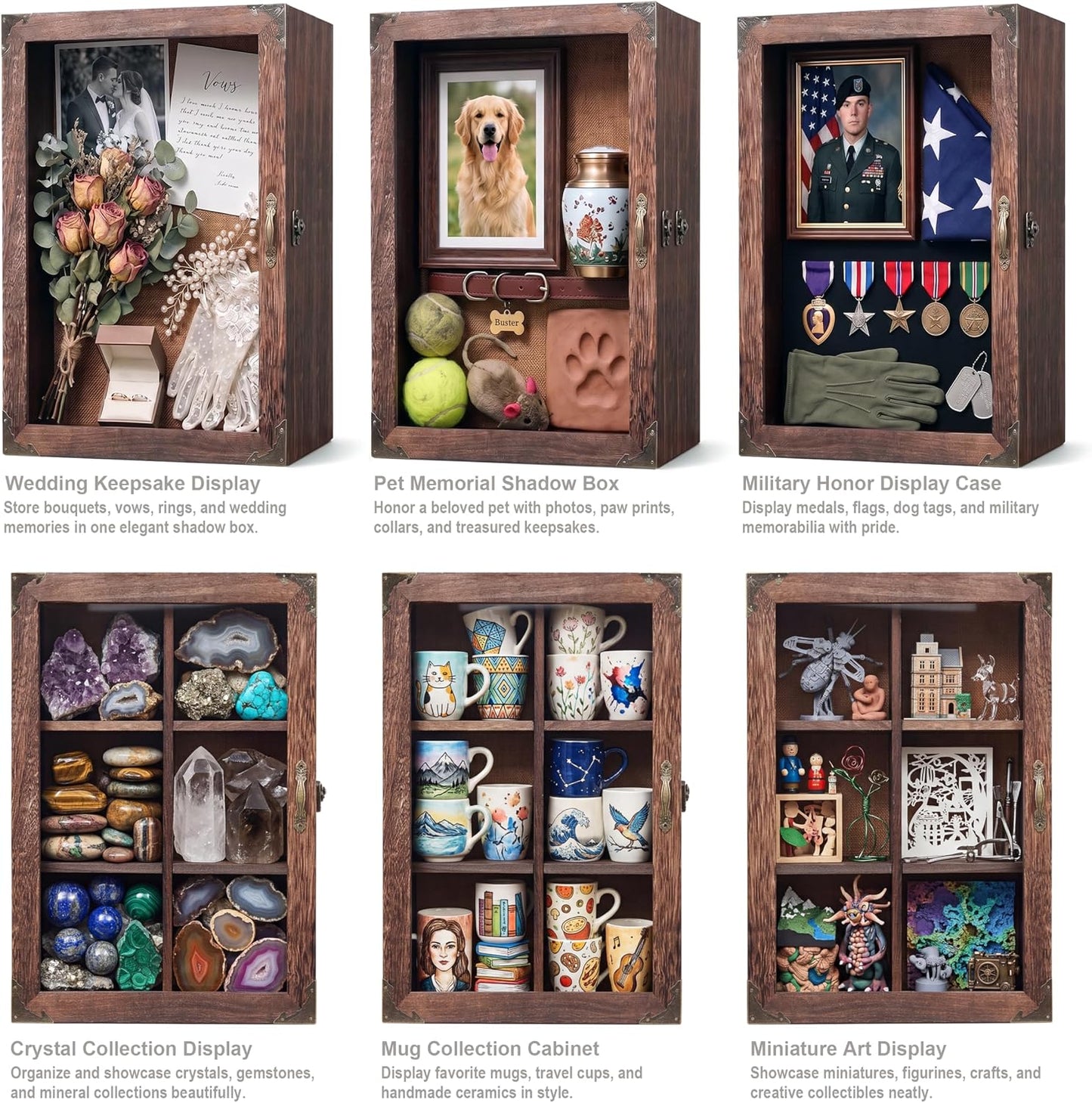 Shadow Box Frame 12x16, 4.7 inches deep, Display Case with Removable Shelves & 6 Compartments, Large Memory Box for