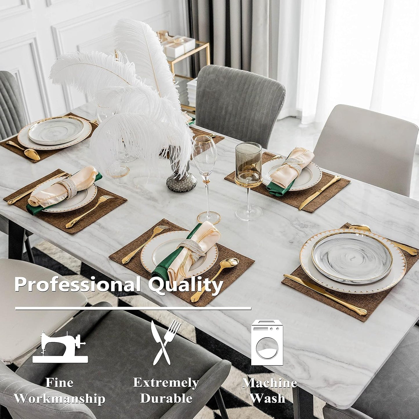 Home Brilliant Cloth Placemats Set of 8 Heat Resistant Dining Table Place Mats Linen Kitchen Table Mats, Brown