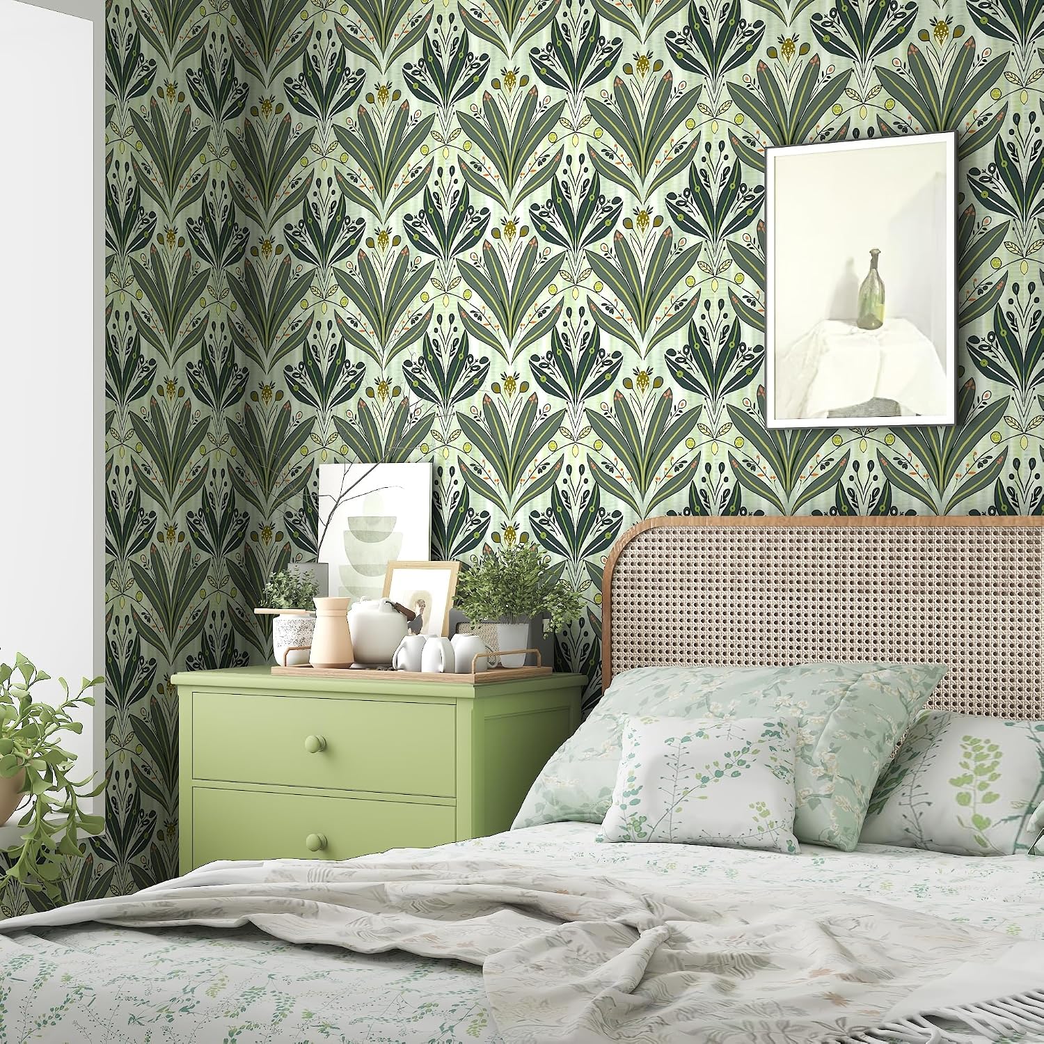 Leaf Wallpaper Peel and Stick Wallpaper " Modern Botanical Contact Paper / 17.3 x 197 / Green