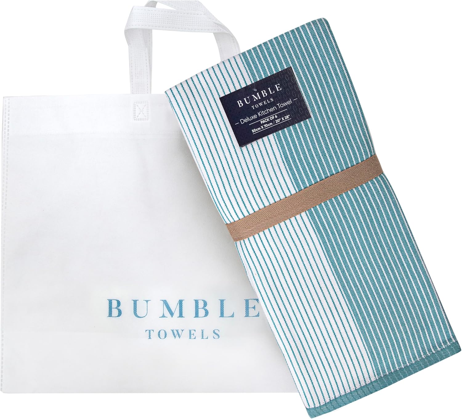 Premium Kitchen Towels 6 Pack 100% Cotton, 20"x28" Dish Towels - Aqua | Large Flat & Terry Kitchen Linen Set with