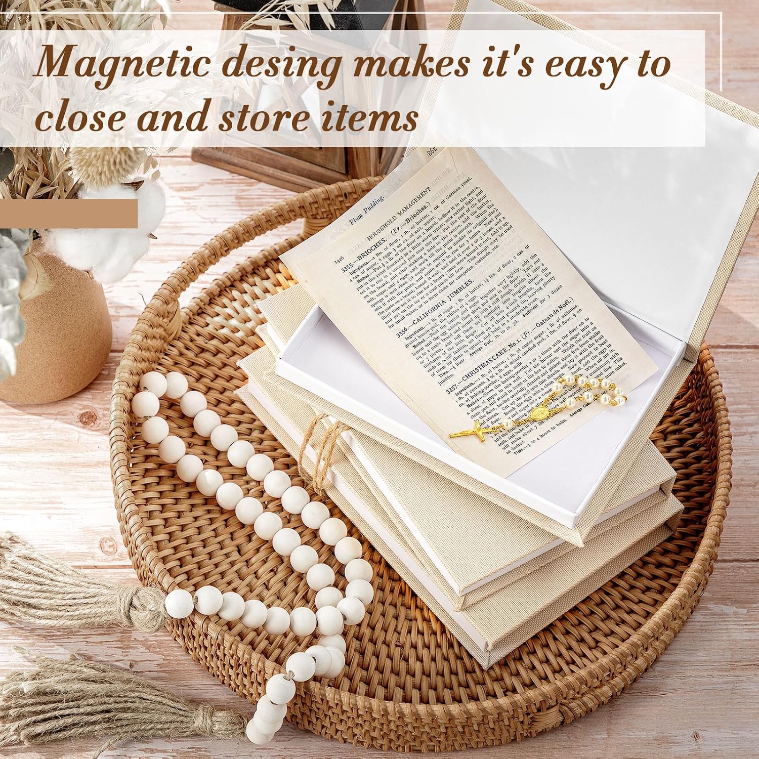 Linen Covered Decorative Books / Beige / Set of 3