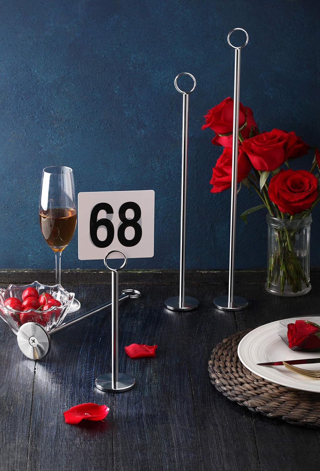 New Star Foodservice Ring-Clip Table Number Holder / Place Card Stand, 18 Inch, Black Finish, Set of 12