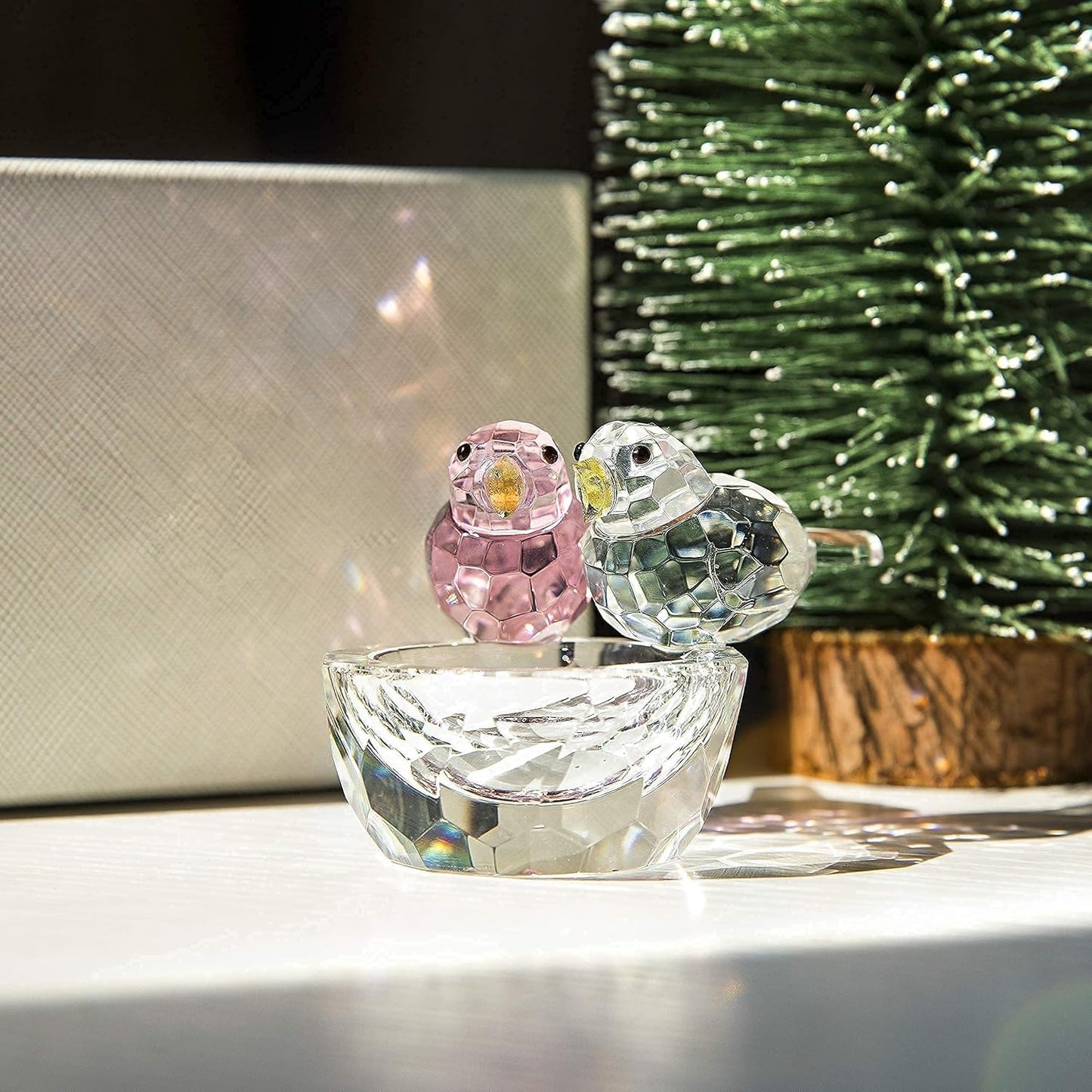 3.3'' Crystal Bird Figurine Collectible Art Glass Animal Figurines Table Home Decor / Double Birds