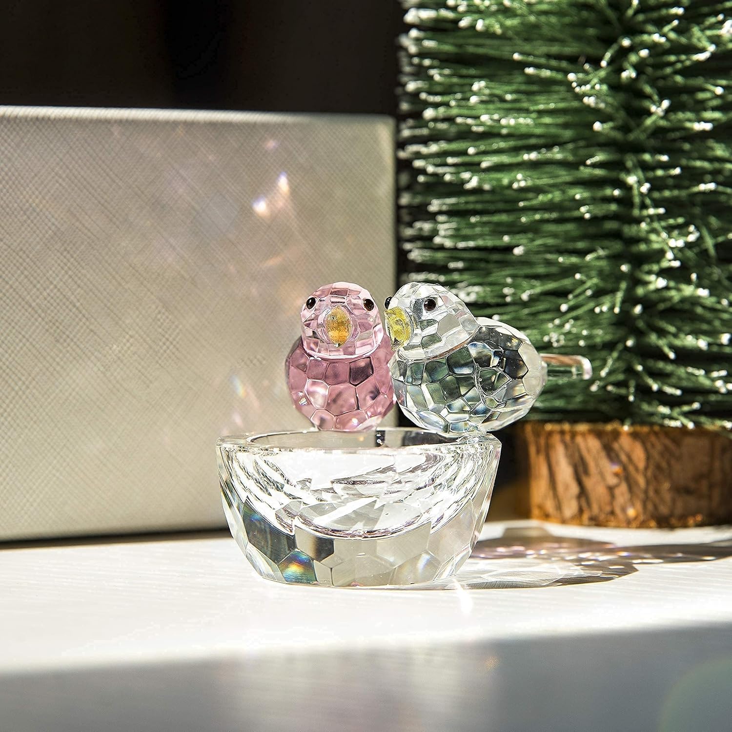 3.3'' Crystal Bird Figurine Collectible Art Glass Animal Figurines Table Home Decor / Double Birds
