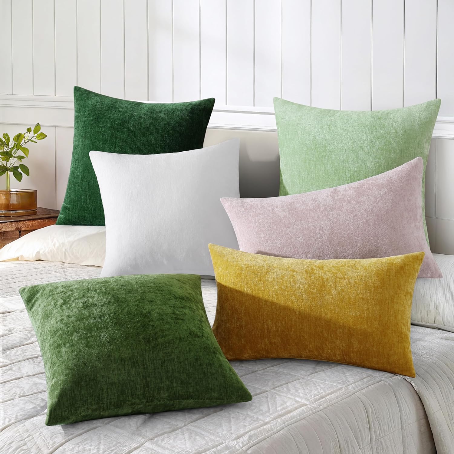 Chenille Summer Throw Pillow Covers / Sage Green / 26 x 26 / Set of 2