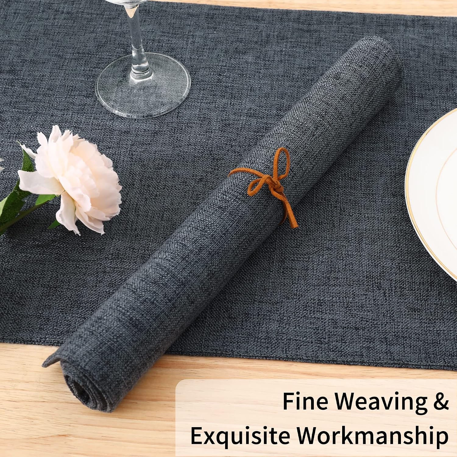 Homaxy Cloths Placemats for Dining Table Set of 6, 13" x 19", Charcoal Gray | Heat Resistant, Washable, Cotton Linen