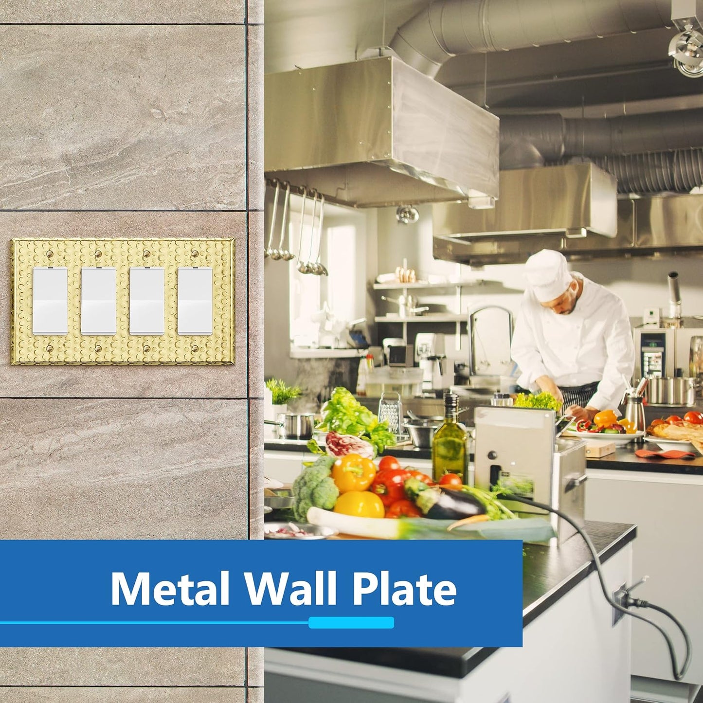 LIDER Dual Decorator Switch or Receptacle Metal Wall Plate, Mid-Size 4-Gang | Corrosion Resistant, Outlet Cover