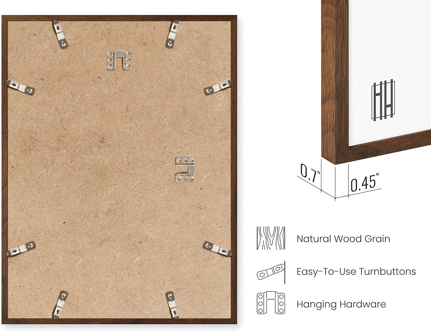 HAUS AND HUES Standalone Walnut Oak Frame Set of 3-18x24