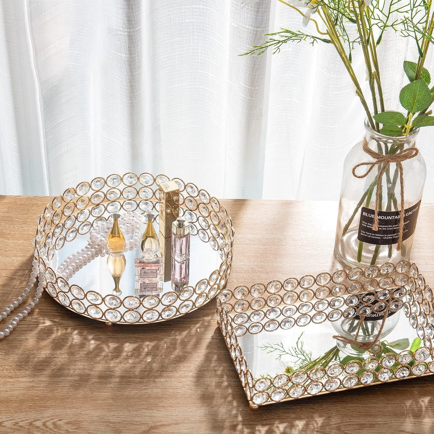 Crystal Perfume Tray Makeup Cosmetic Vanity Organizer Jewelry Trinket Display Storage / Gold