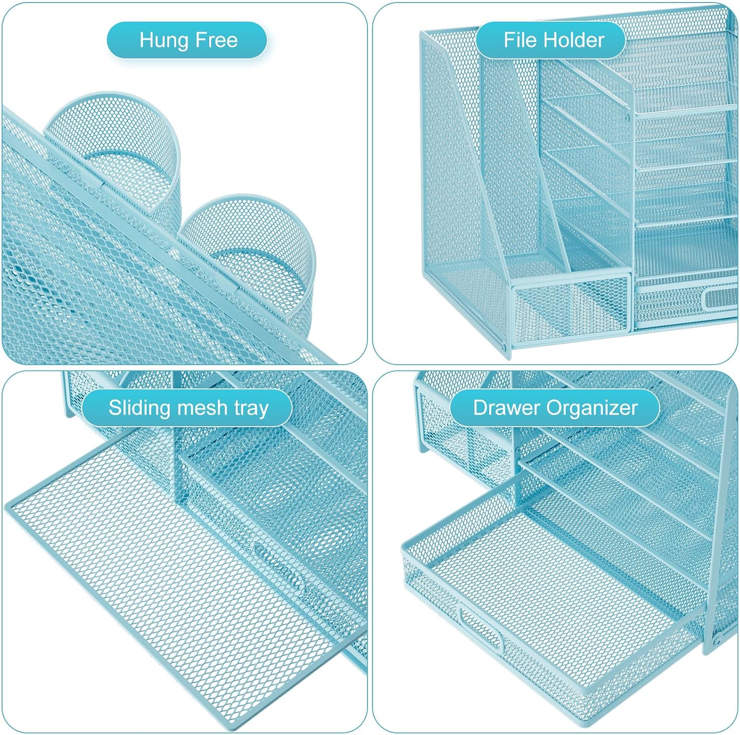 Marbrasse Desk Organizer with File Holder, 5-Tier Paper Letter Tray Organizer with Drawer and 2 Pen Holder, Mesh