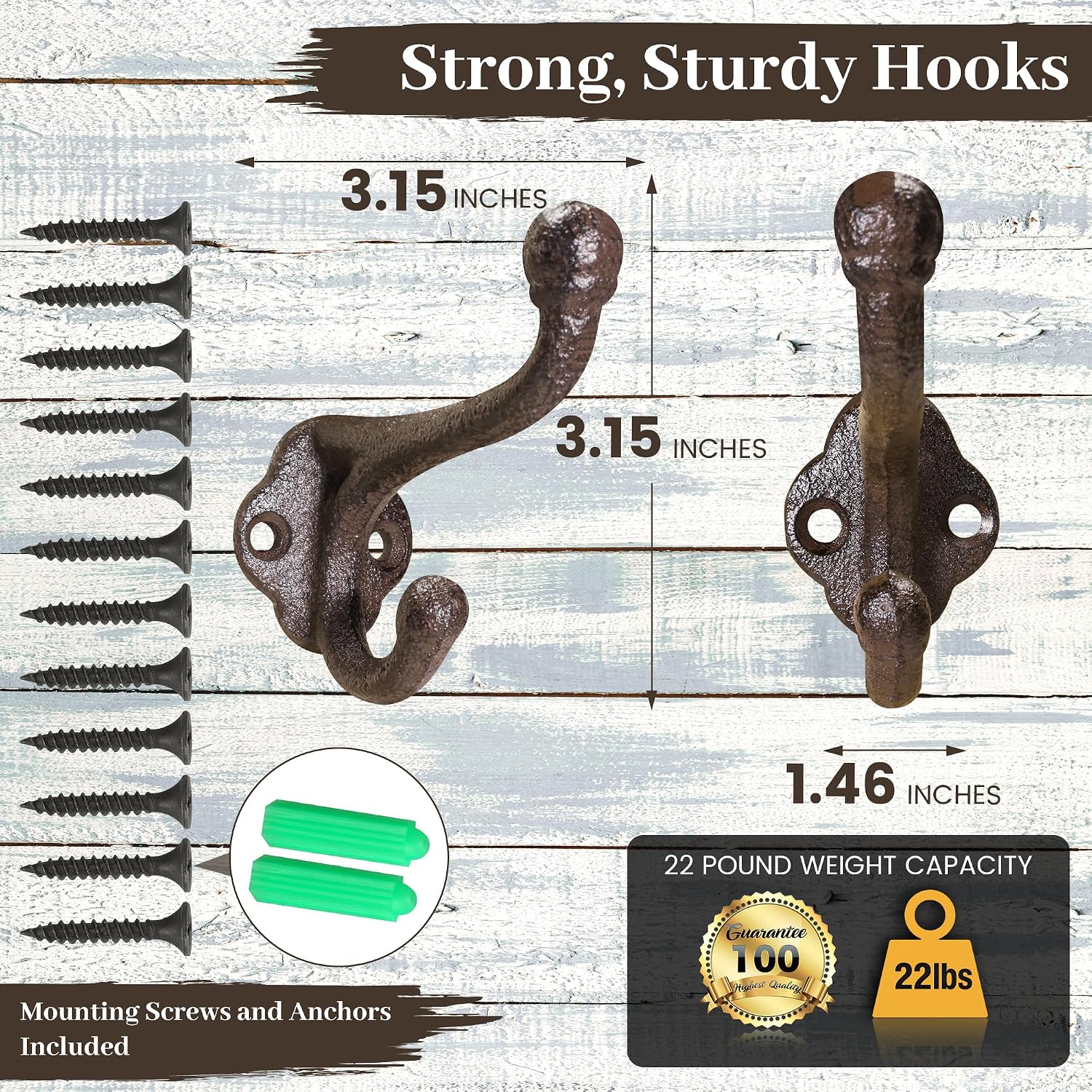 Rustic Cast Iron Coat Hooks Wall Mounted / Brown / Set of 5