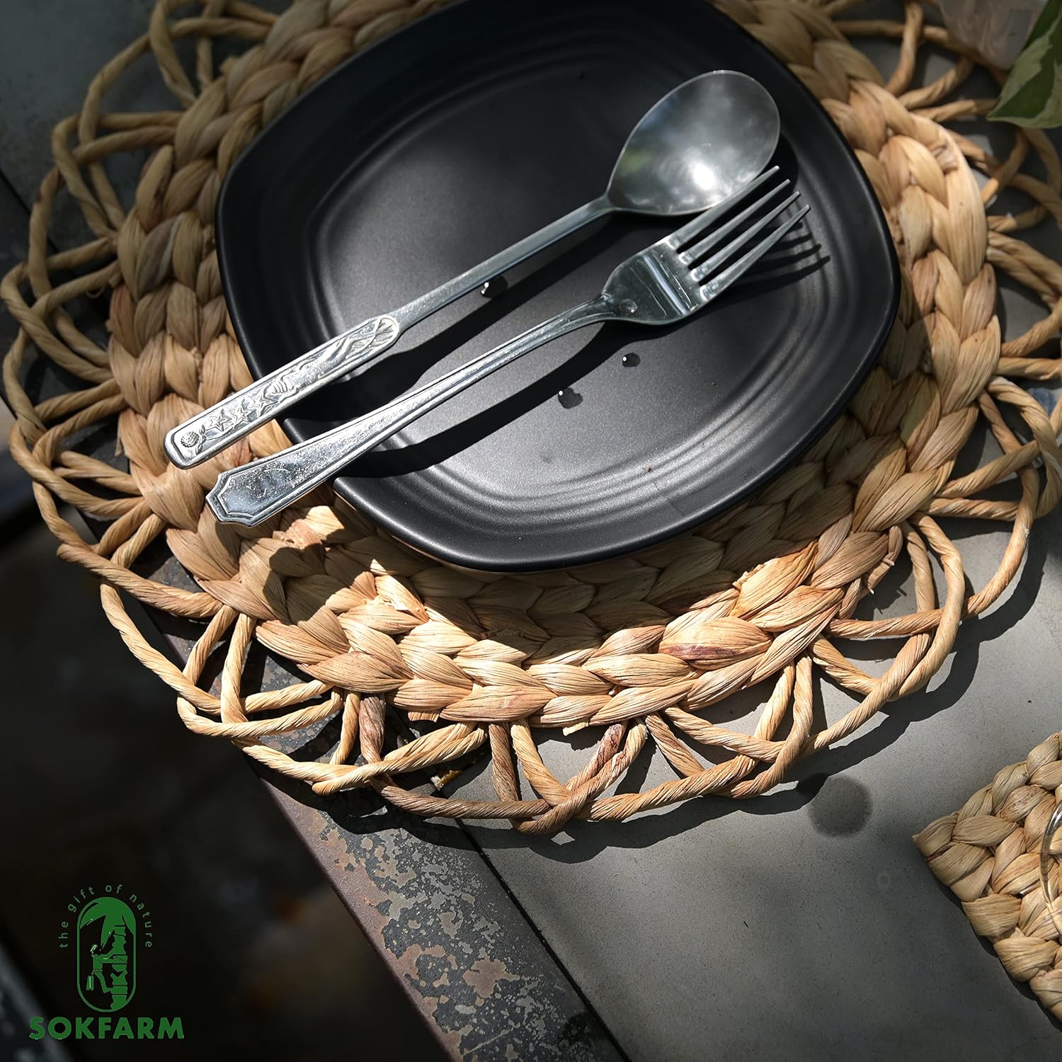 Round Woven Placemats Set of 6, Water Hyacinth Rattan Placemats for Round Table, Plate Chargers for Dinner Plates