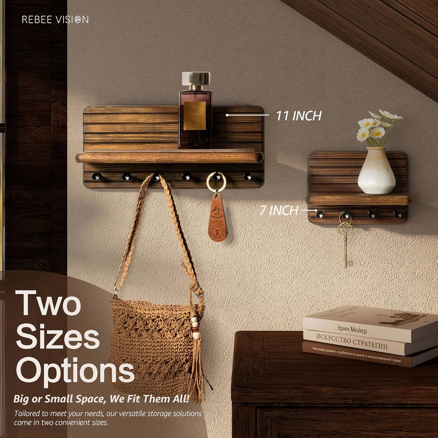 Farmhouse Key Holder Wall Mount / Brown / Medium-11inch