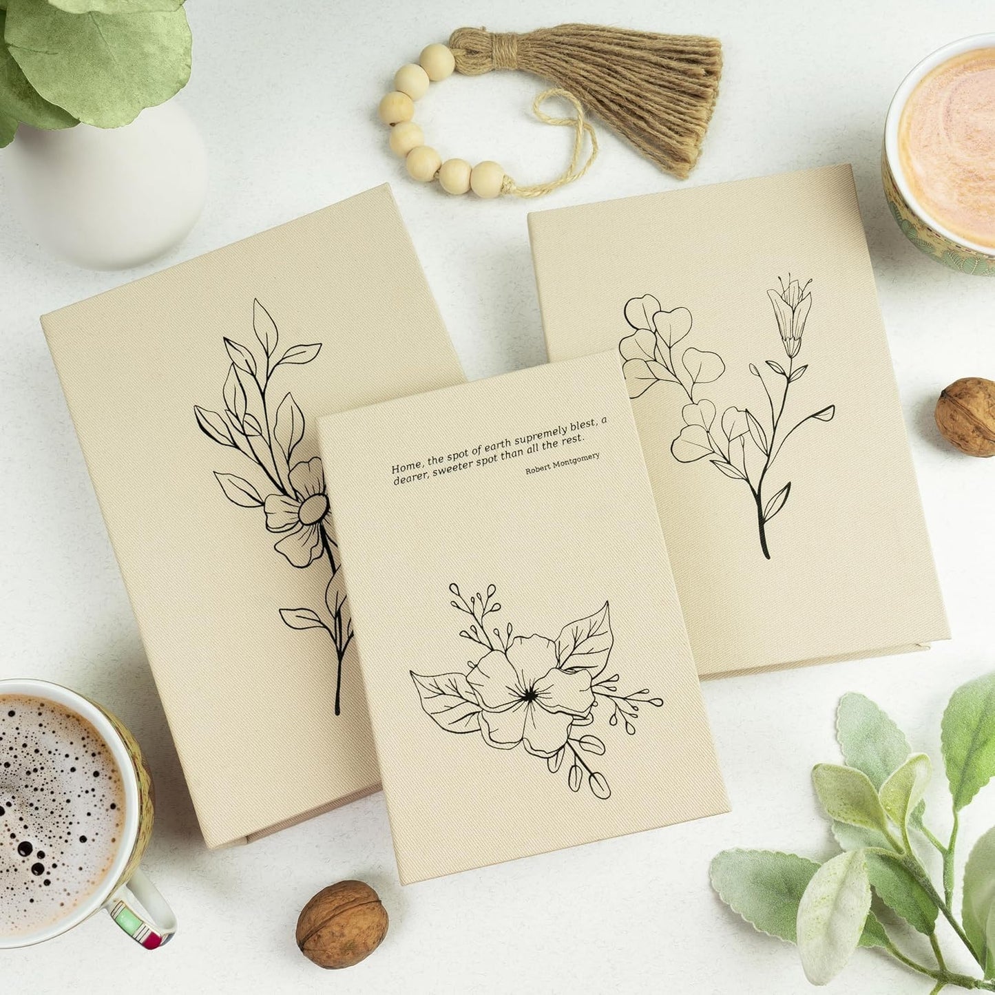 Decorative Storage Book Shaped Boxes Set for Farmhouse Modern Rustic Home Decor / Light Coffee